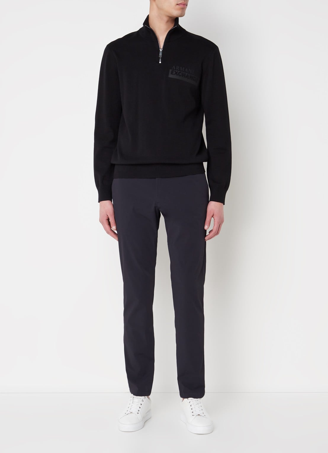 Armani Slim fit chino met stretch en steekzakken - voorkant 2 donkerblauw