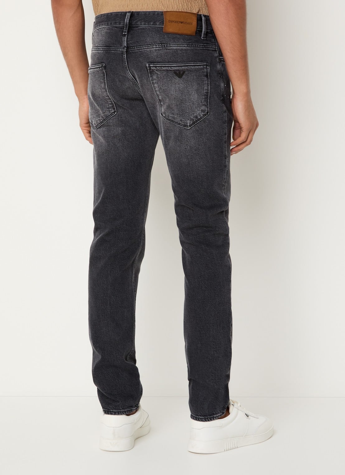 Armani Slim fit jeans met destroyed afwerking - achterkant donkergrijs