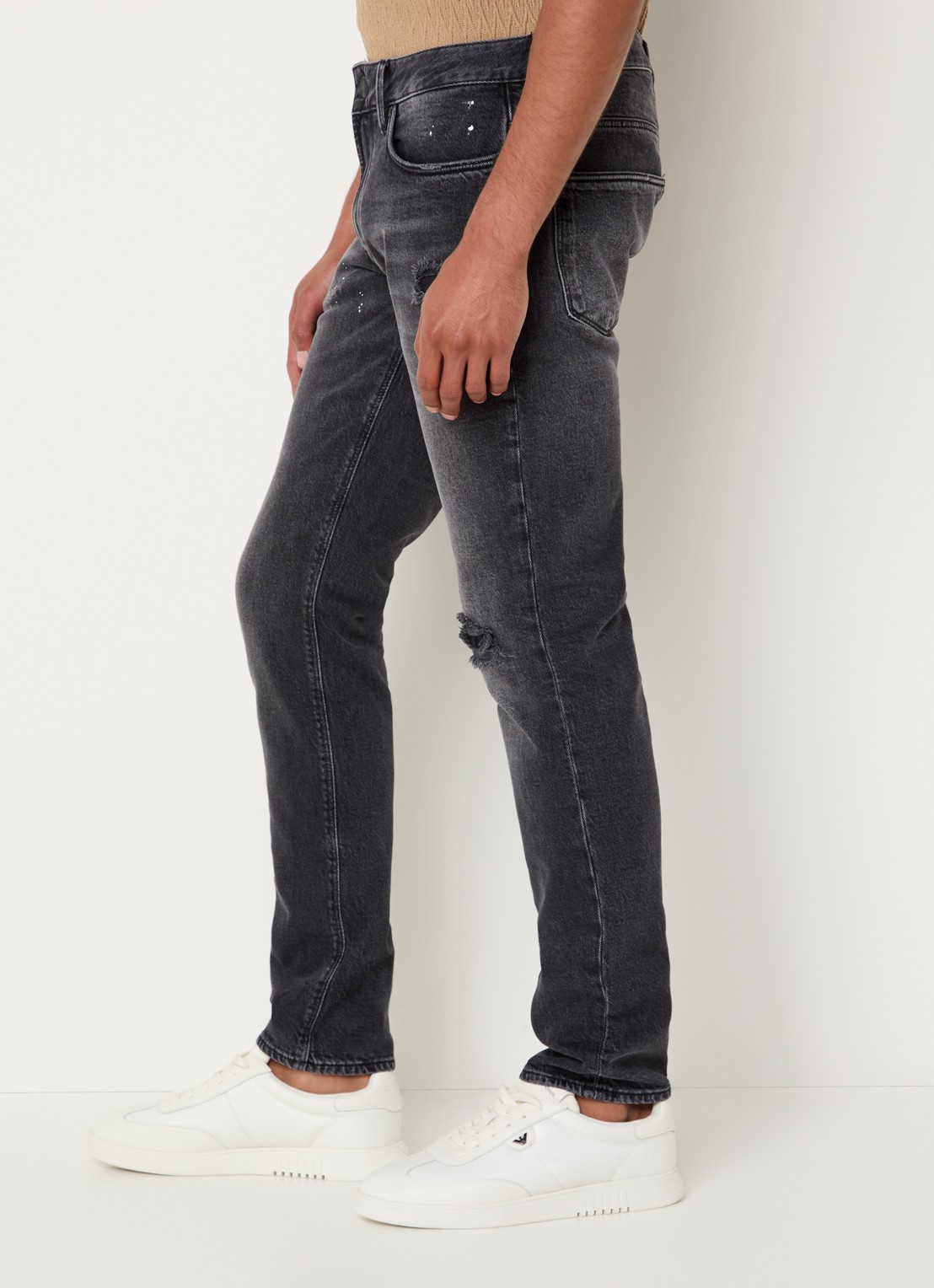 Armani Slim fit jeans met destroyed afwerking - detail 5 donkergrijs