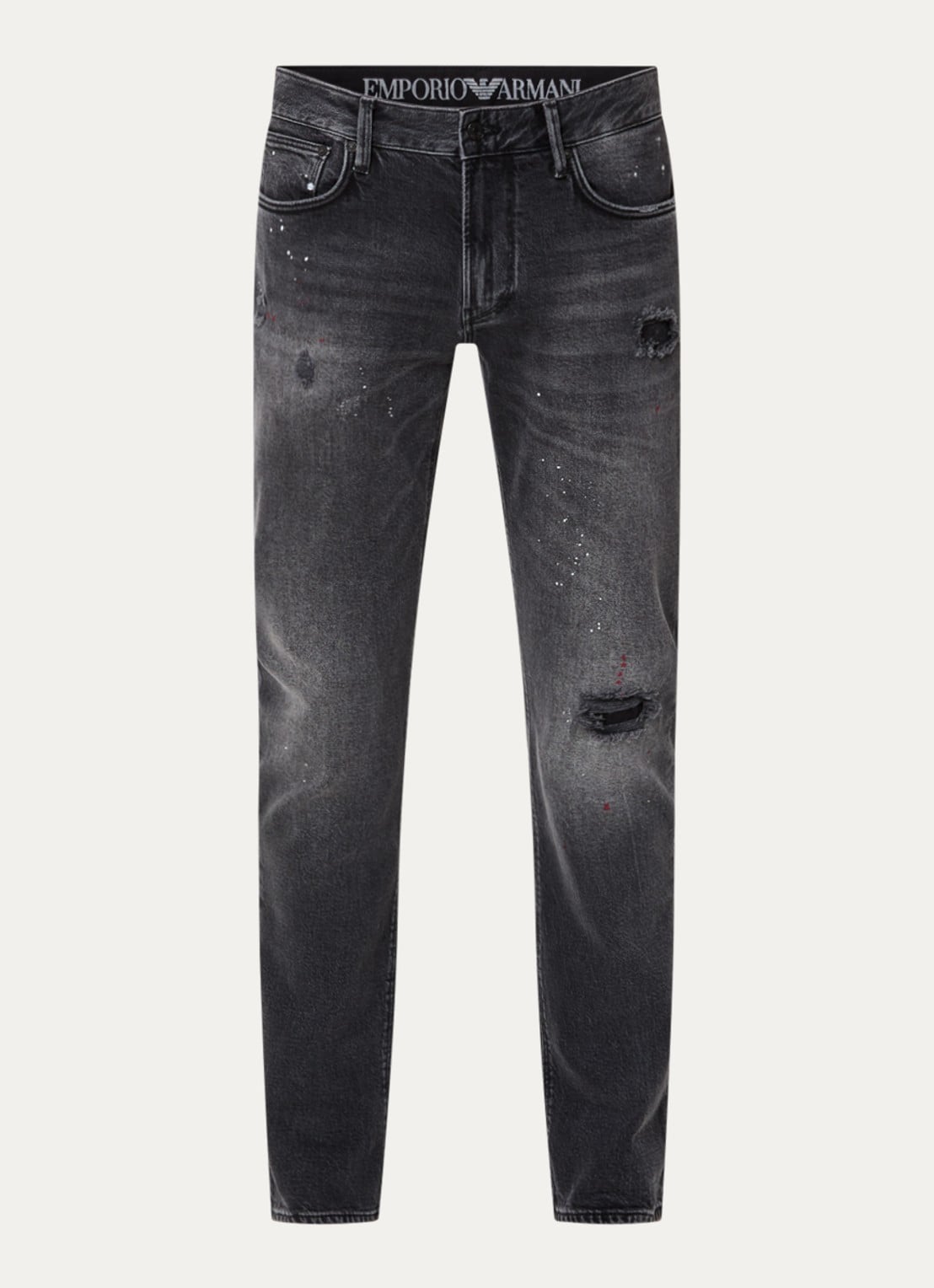 Armani Slim fit jeans met destroyed afwerking - voorkant 2 donkergrijs