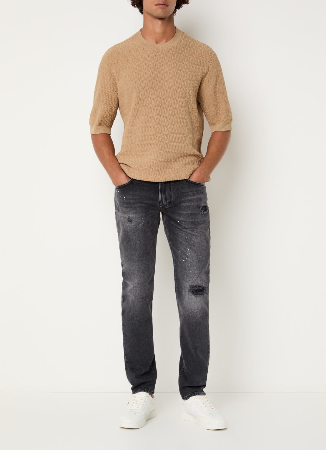 Armani Slim fit jeans met destroyed afwerking - voorkant 3 donkergrijs