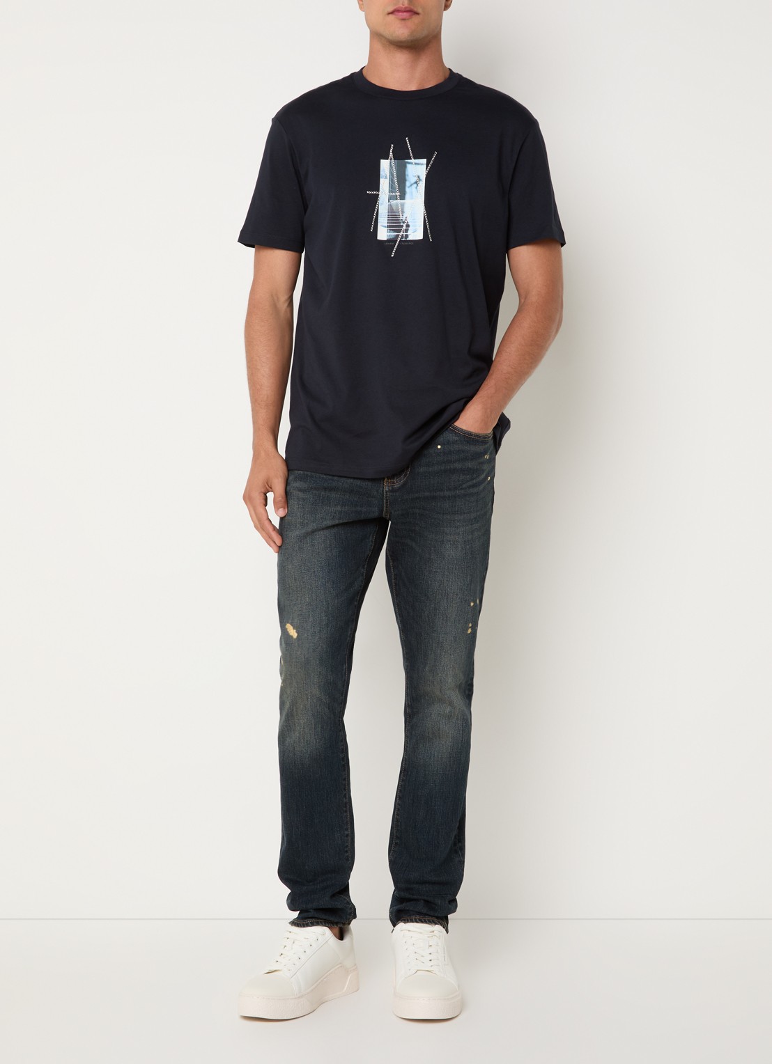 Armani Slim fit jeans met donkere wassing - voorkant 2 petrol