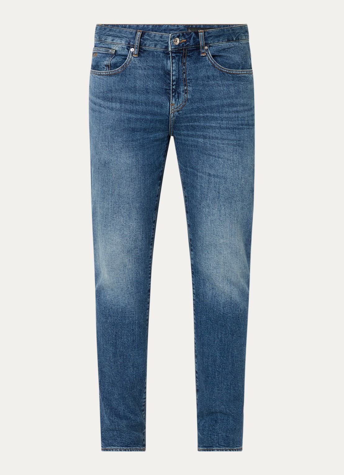 Armani Slim fit jeans met donkere wassing - voorkant 4 middenblauw