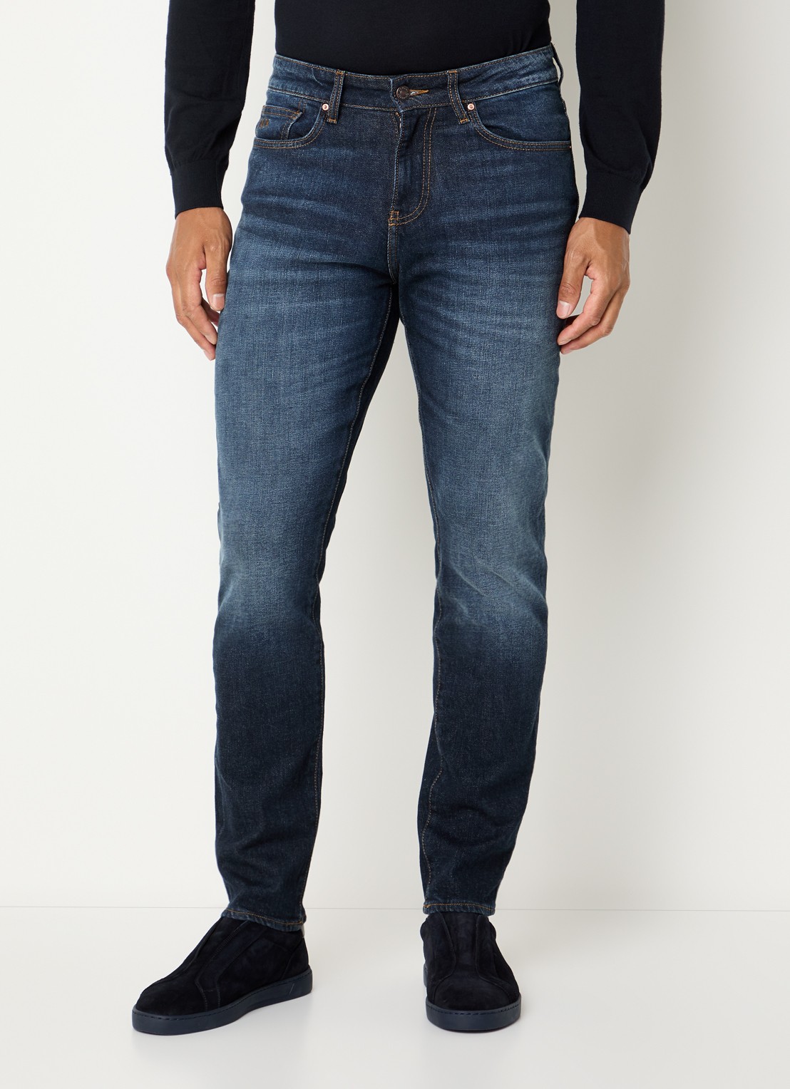 Armani Slim fit jeans met donkere wassing - detail 2 indigo