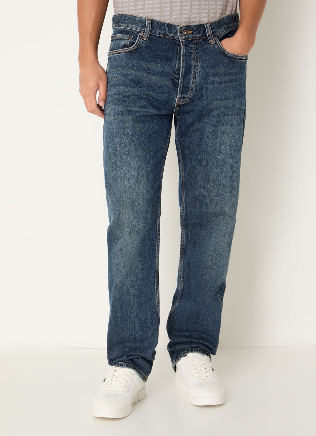 Armani Slim fit jeans met donkere wassing - detail indigo