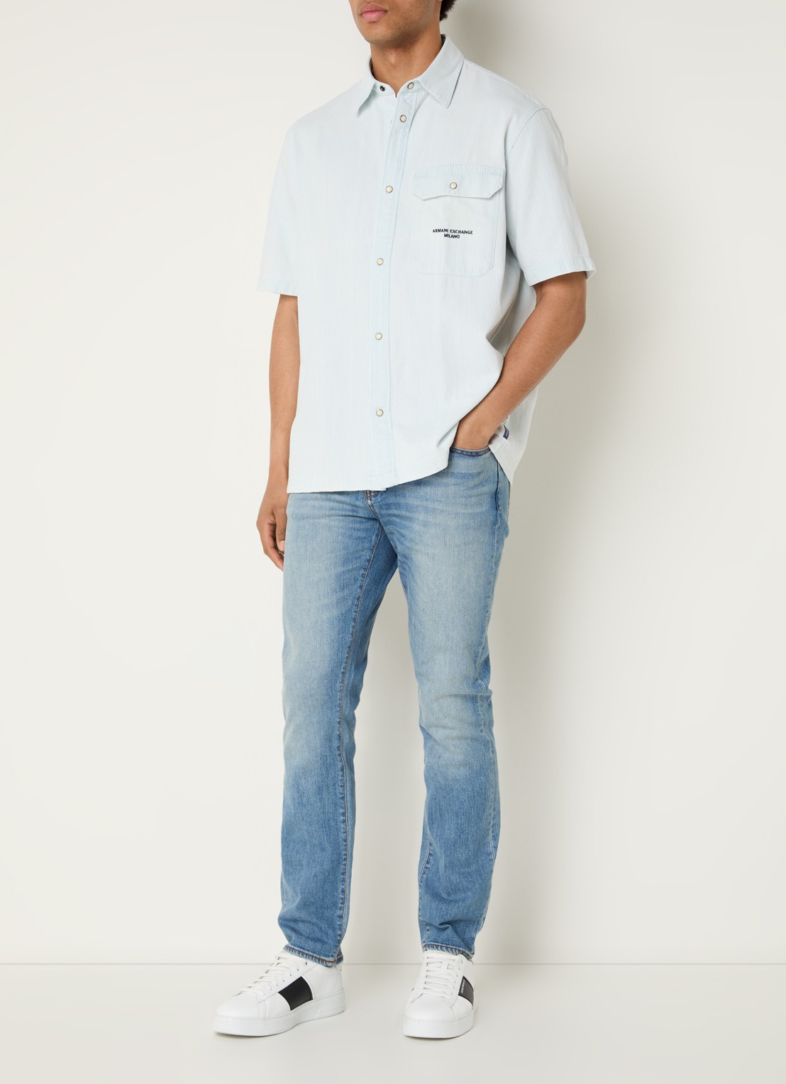 Armani Slim fit jeans met lichte wassing - voorkant 2 indigo