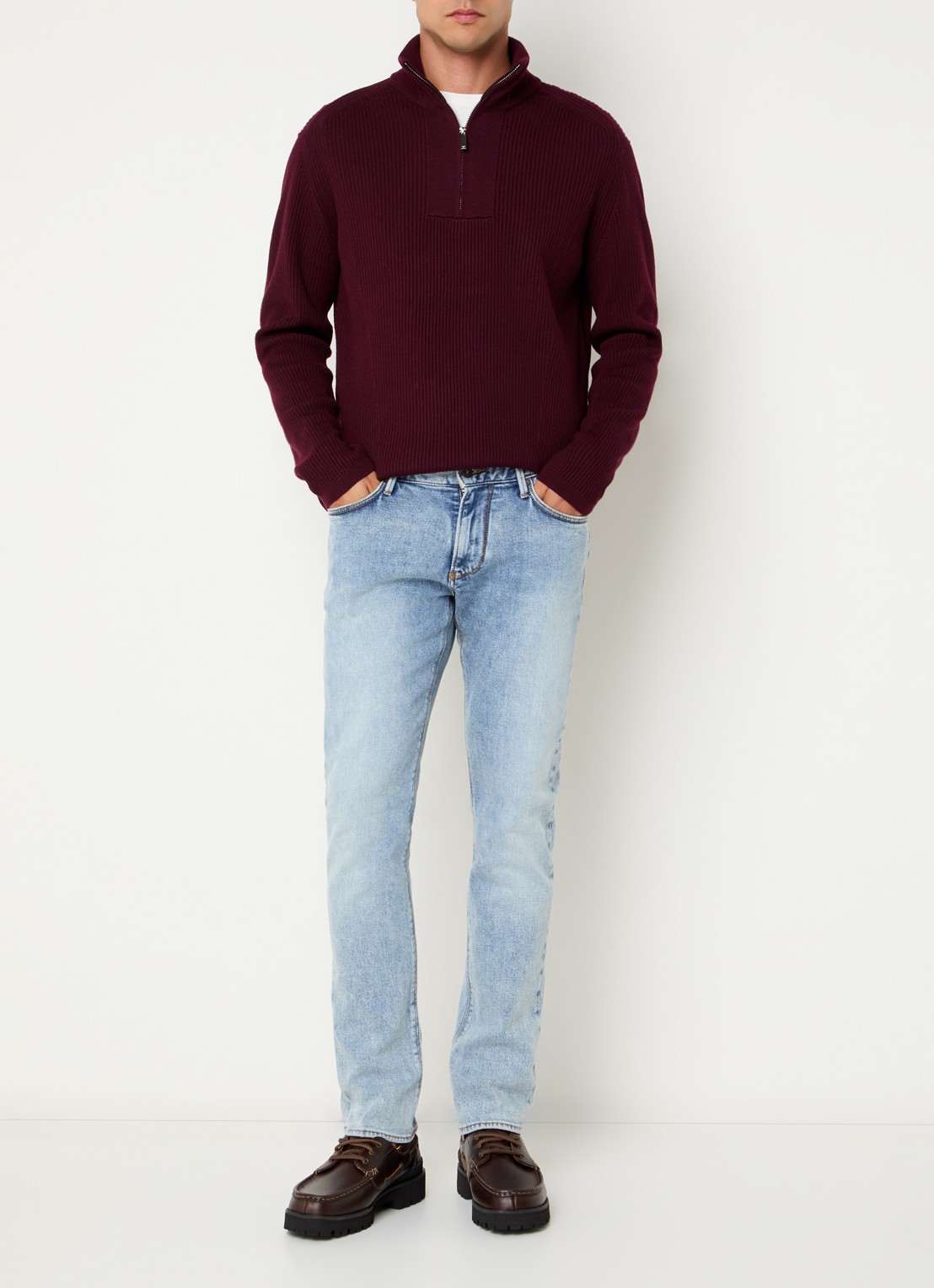 Armani Slim fit jeans met lichte wassing - voorkant 5 indigo
