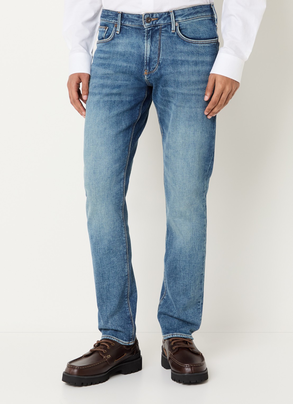 Armani Slim fit jeans met medium wassing en steekzakken - detail indigo
