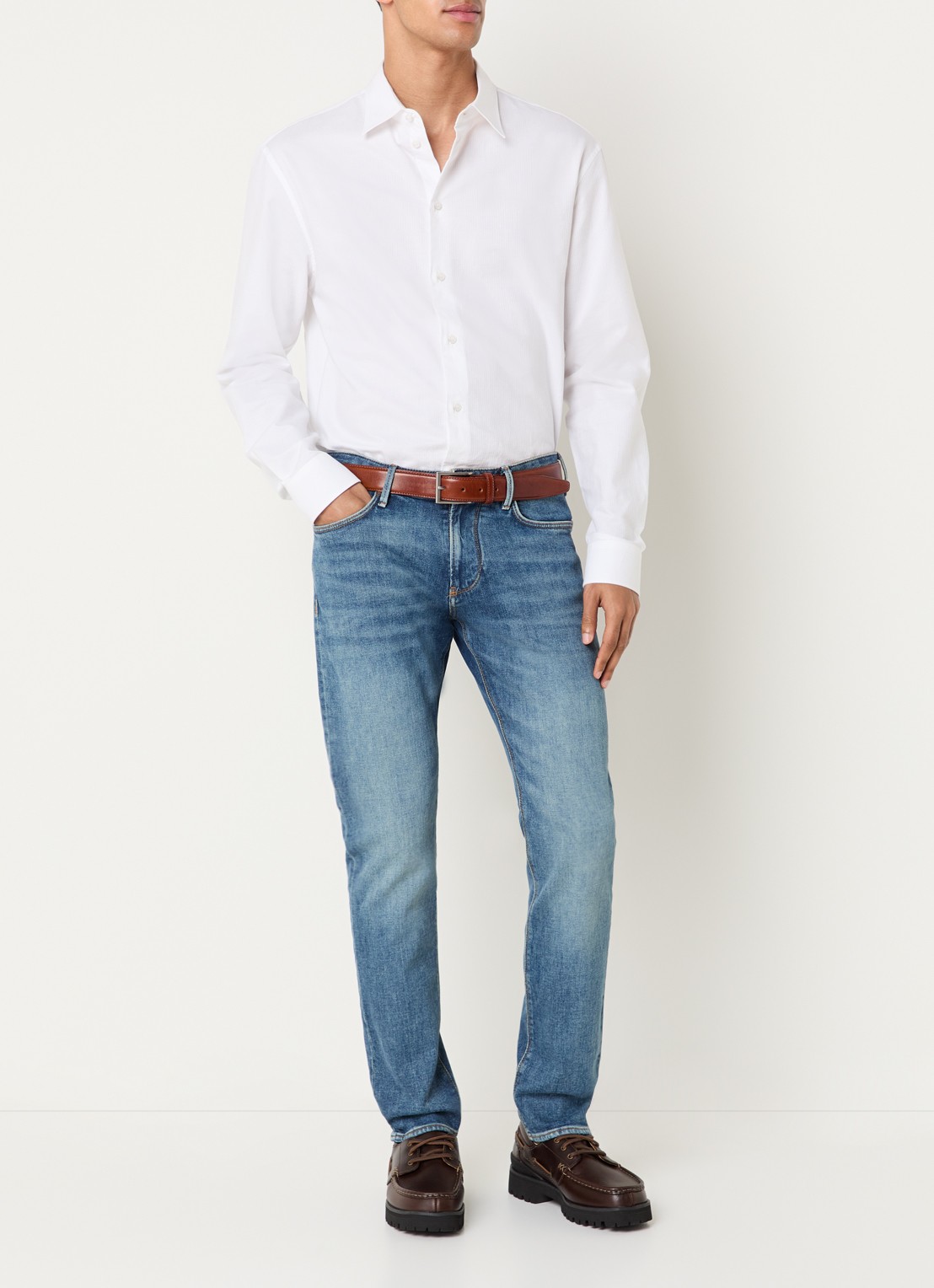 Armani Slim fit jeans met medium wassing en steekzakken - voorkant 5 indigo
