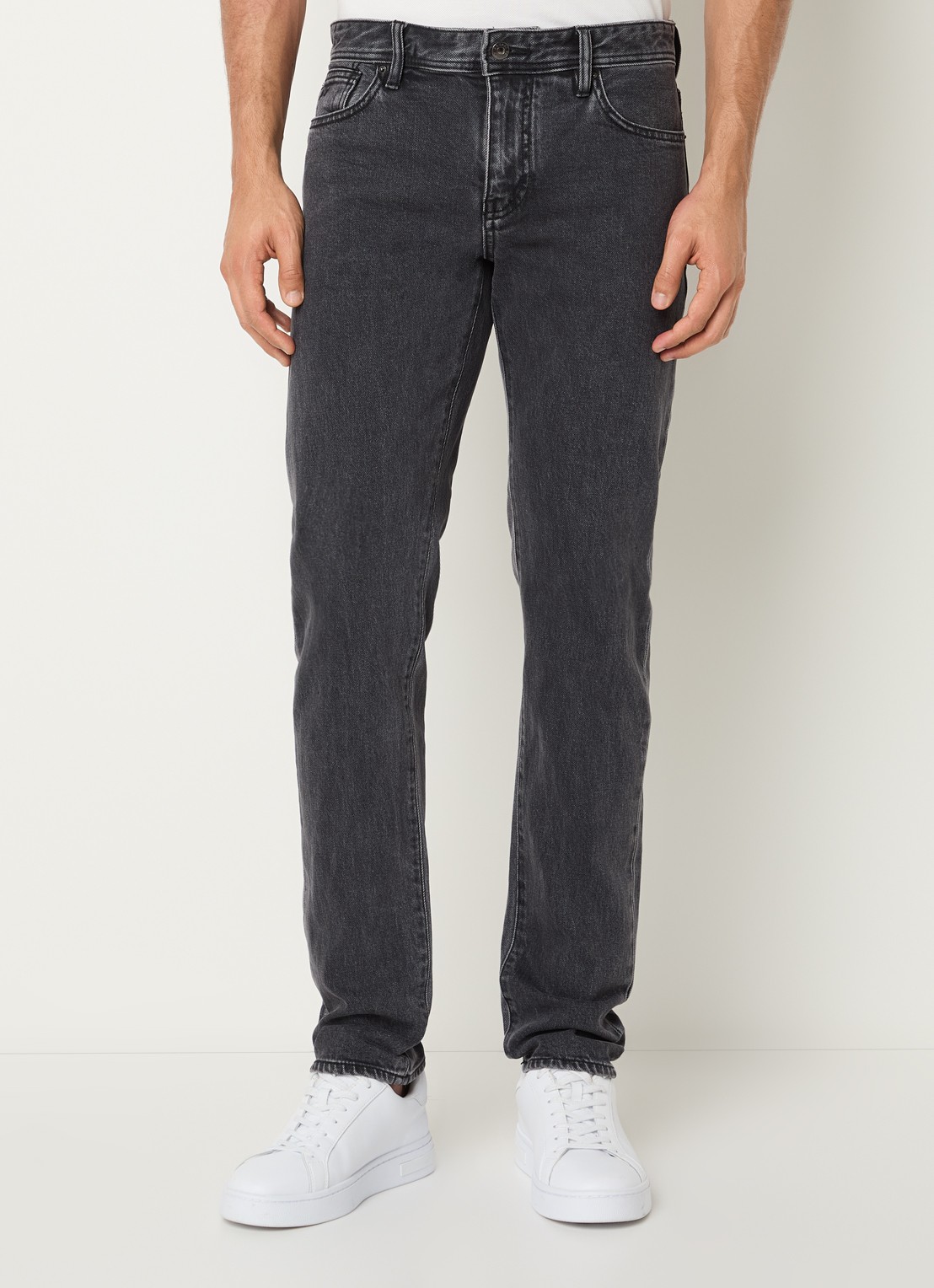 Armani Slim fit jeans met medium wassing - detail donkergrijs