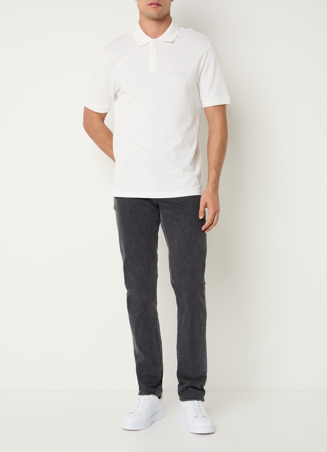 Armani Slim fit jeans met medium wassing - voorkant 5 donkergrijs