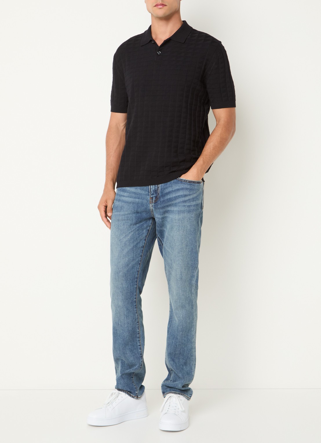 Armani Slim fit jeans met medium wassing - voorkant 2 medium blue denim-mb002