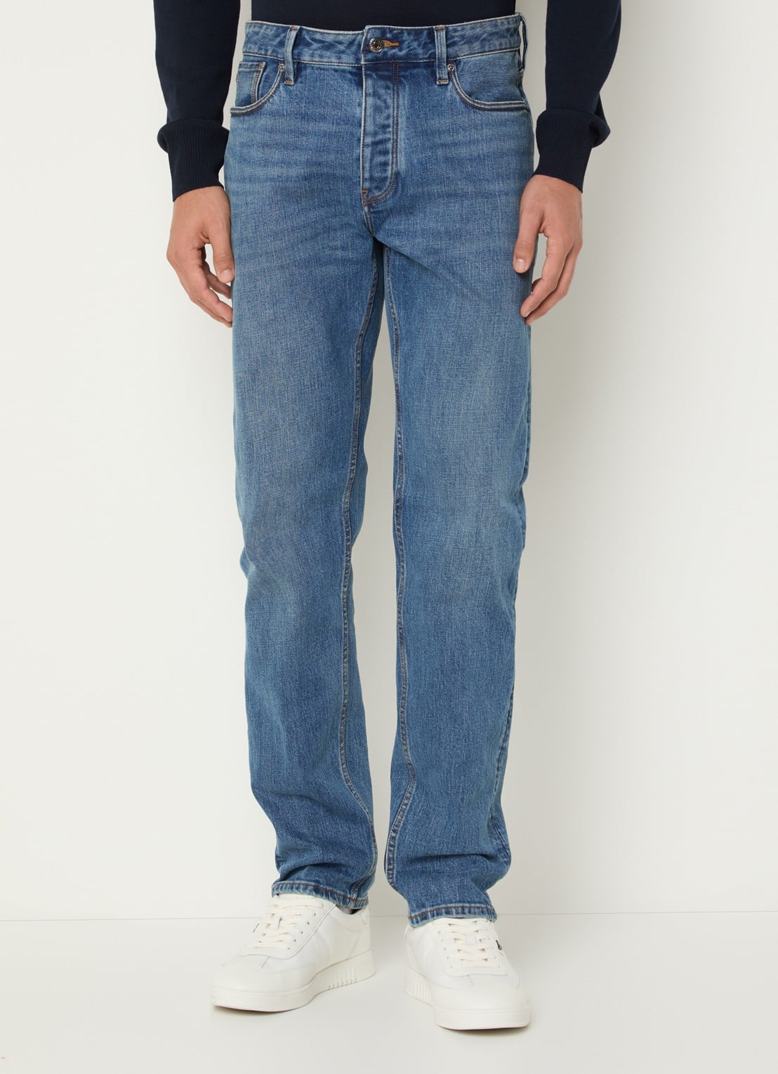 Armani Slim fit jeans met medium wassing - detail 4 indigo