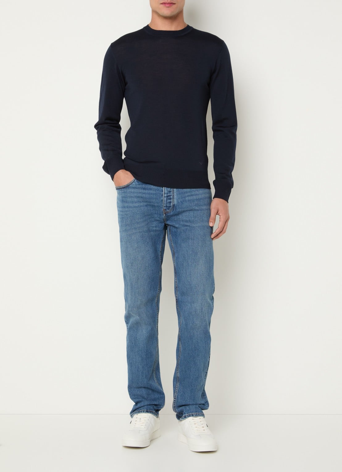 Armani Slim fit jeans met medium wassing - voorkant 3 indigo