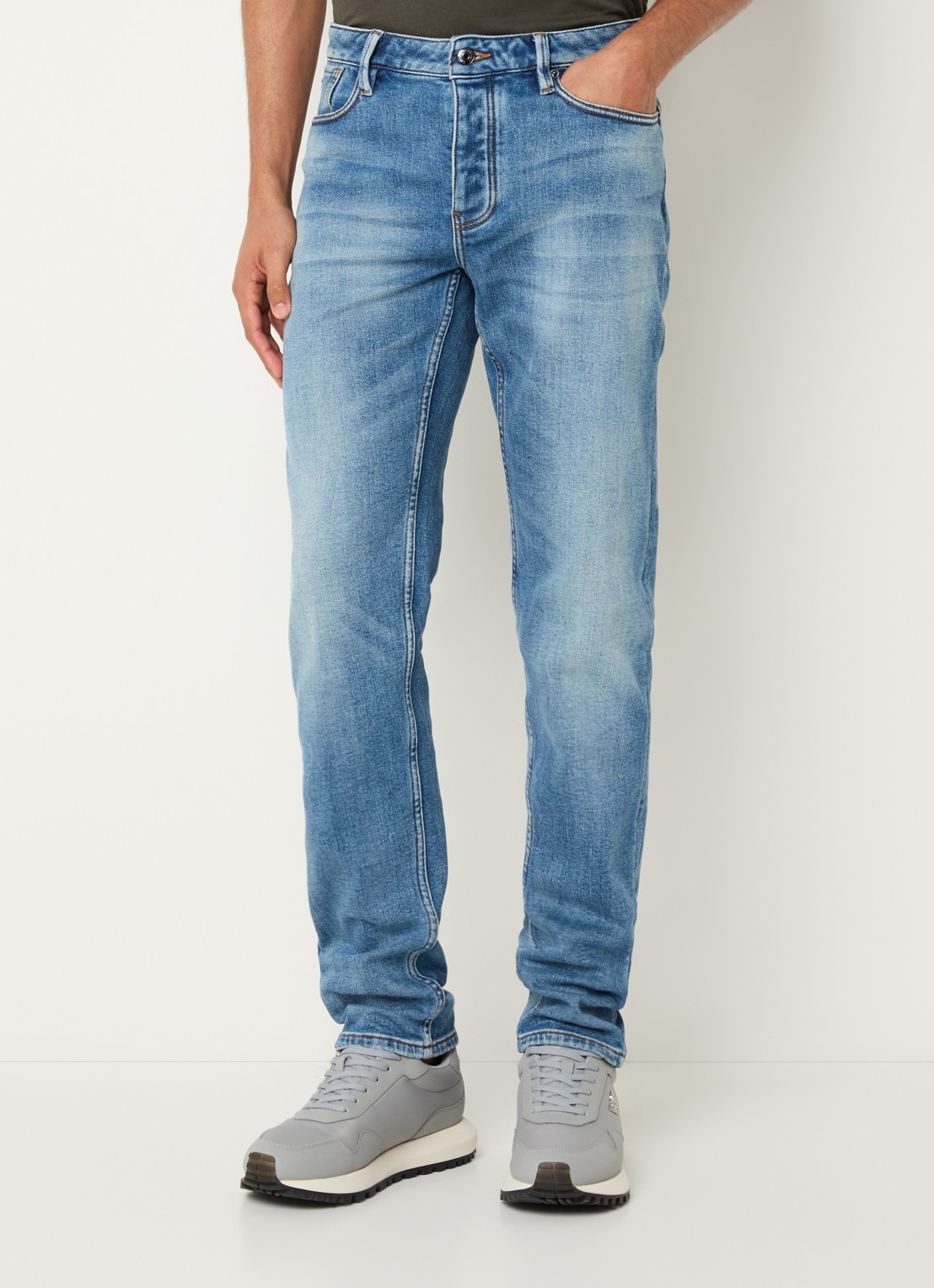 Armani Slim fit jeans met steekzakken - detail kobaltblauw
