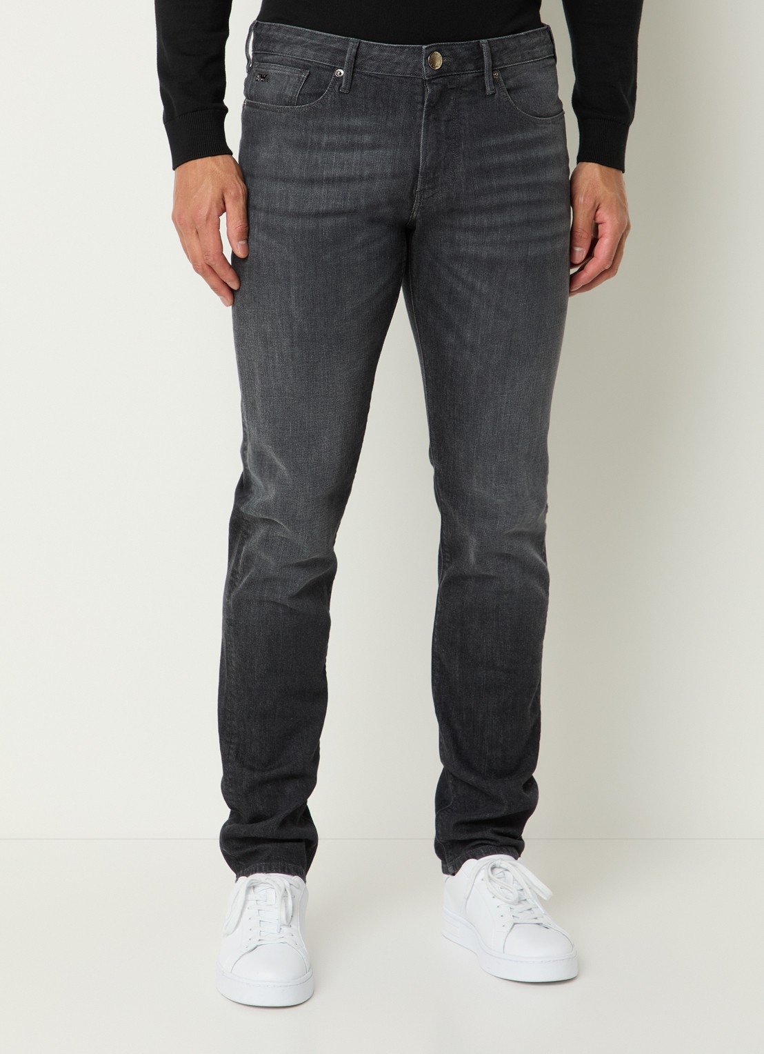 Armani Slim fit jeans met steekzakken - detail antraciet