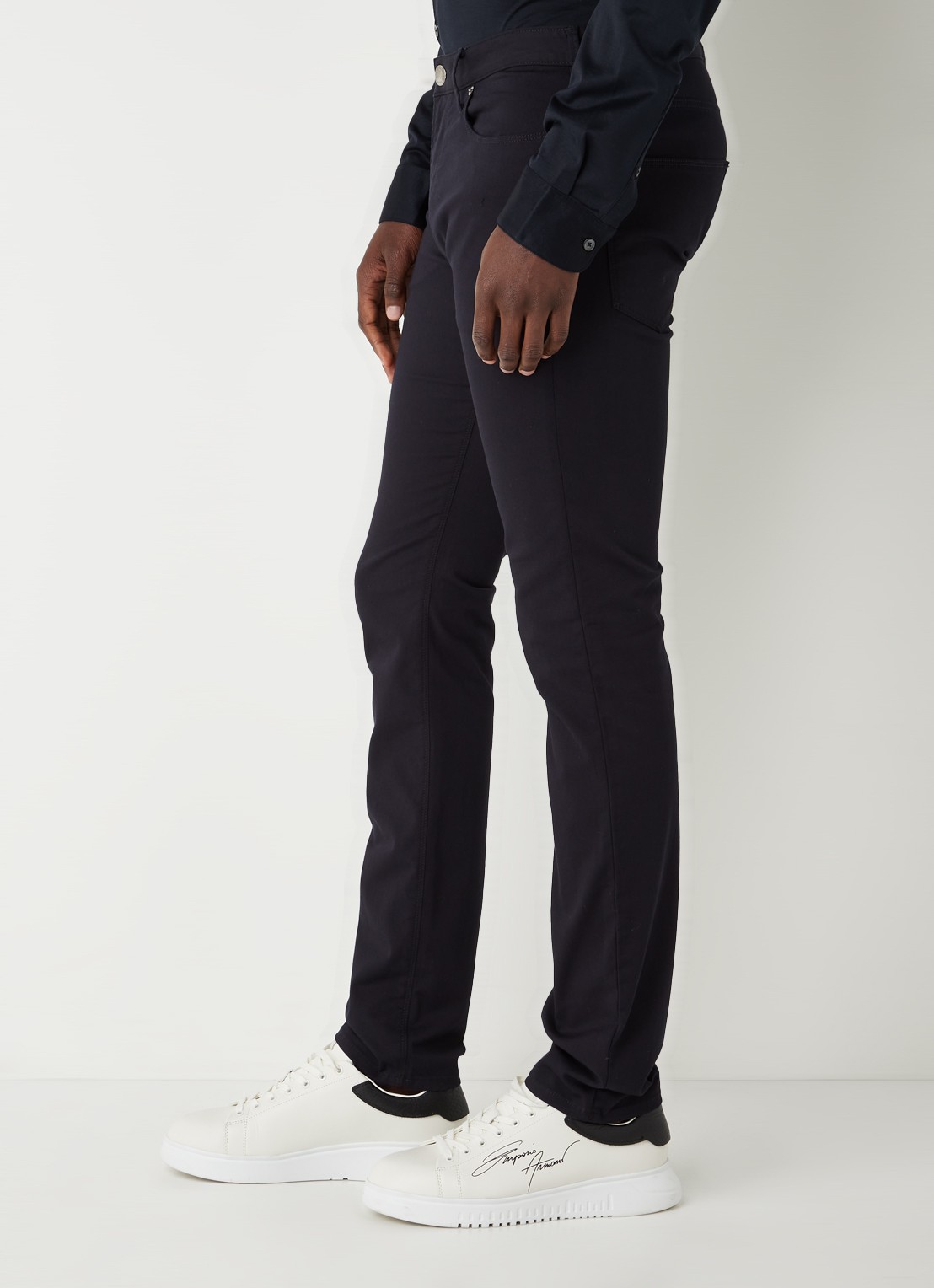Armani Slim fit jeans met stretch en gekleurde wassing - detail 5 donkerblauw