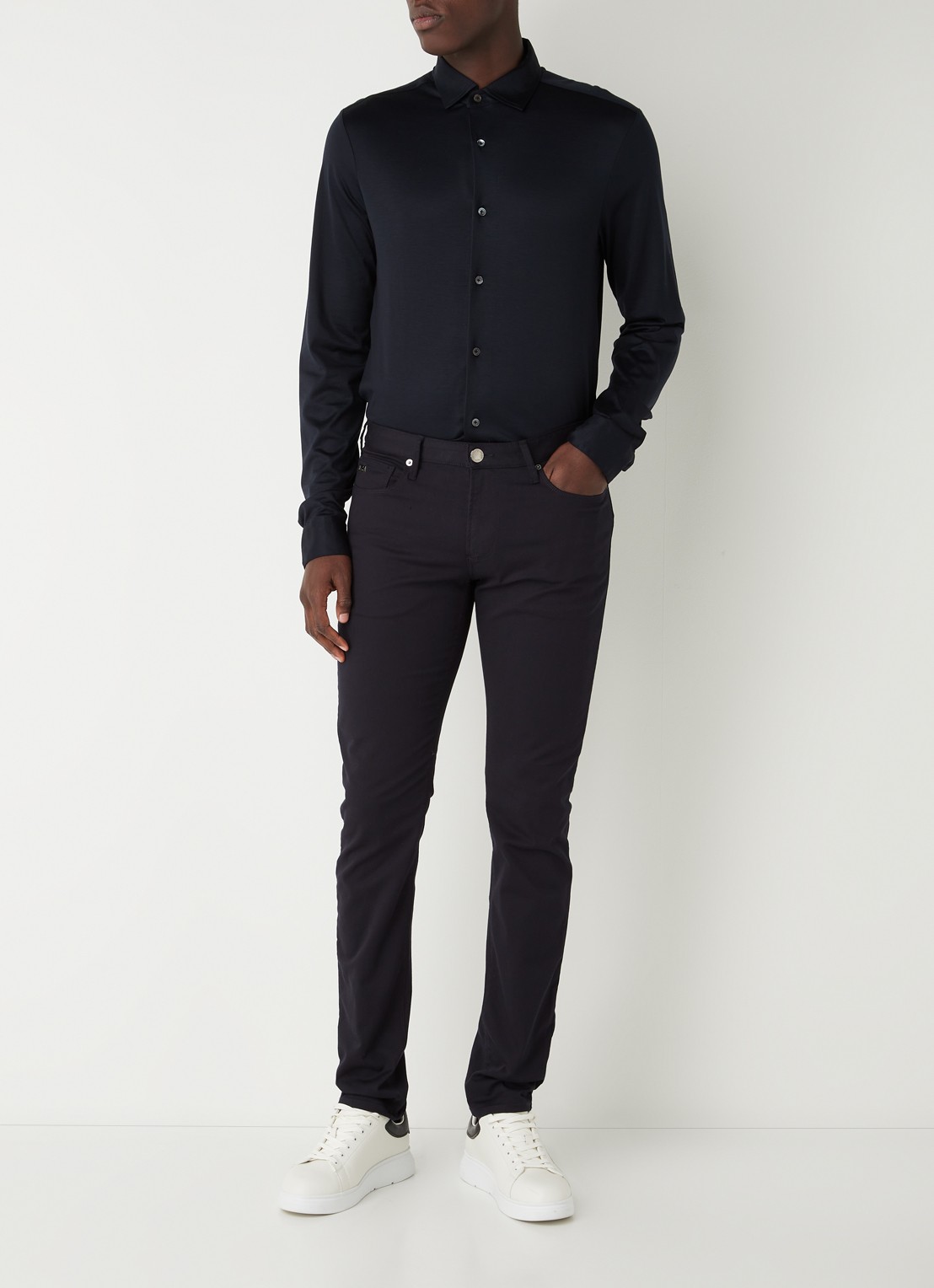 Armani Slim fit jeans met stretch en gekleurde wassing - voorkant 3 donkerblauw