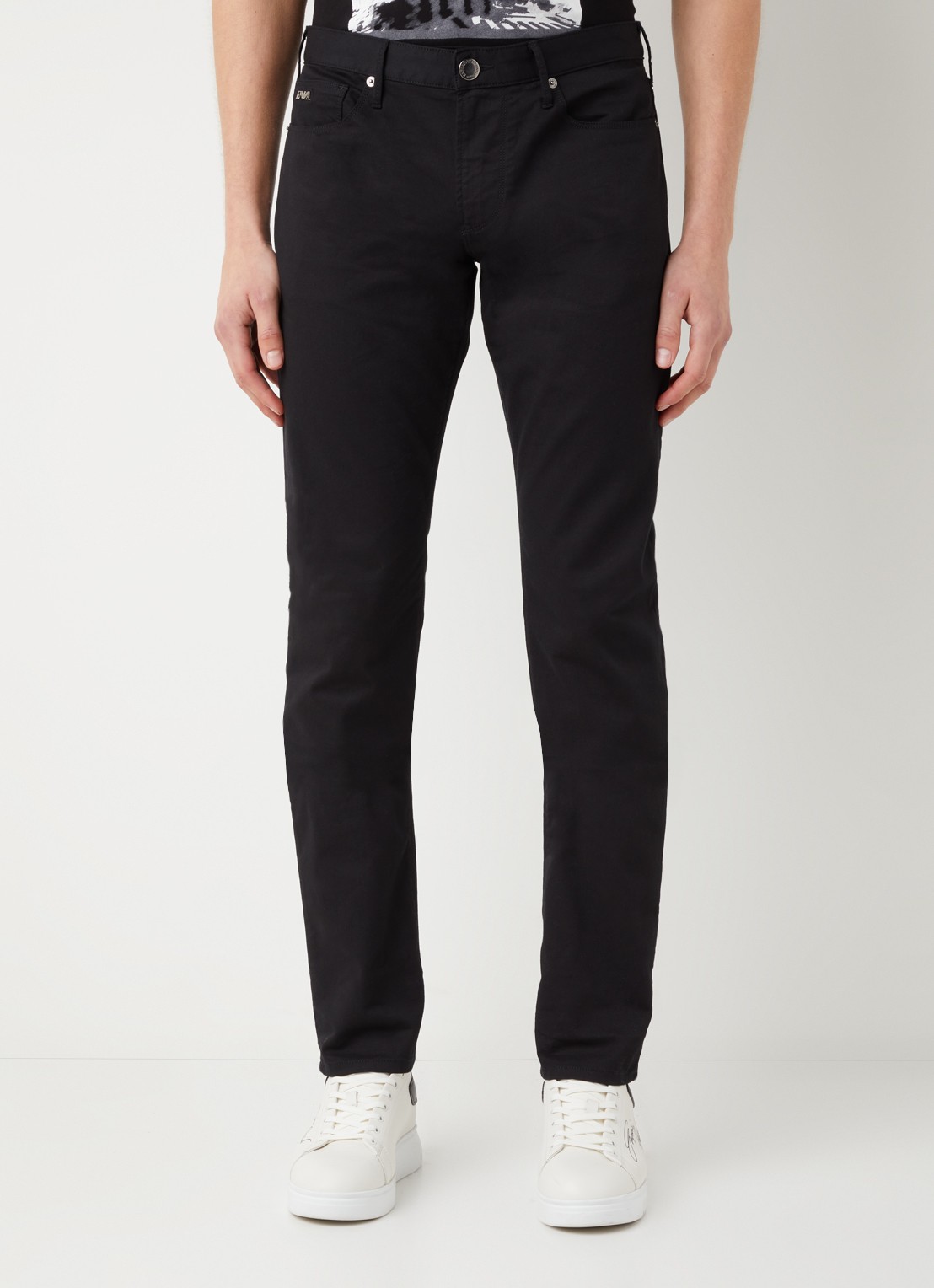 Armani Slim fit jeans met stretch en gekleurde wassing - detail zwart