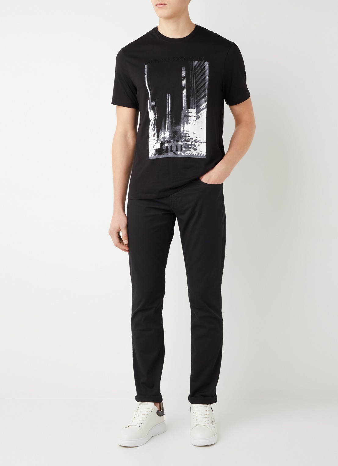 Armani Slim fit jeans met stretch en gekleurde wassing - voorkant 4 zwart
