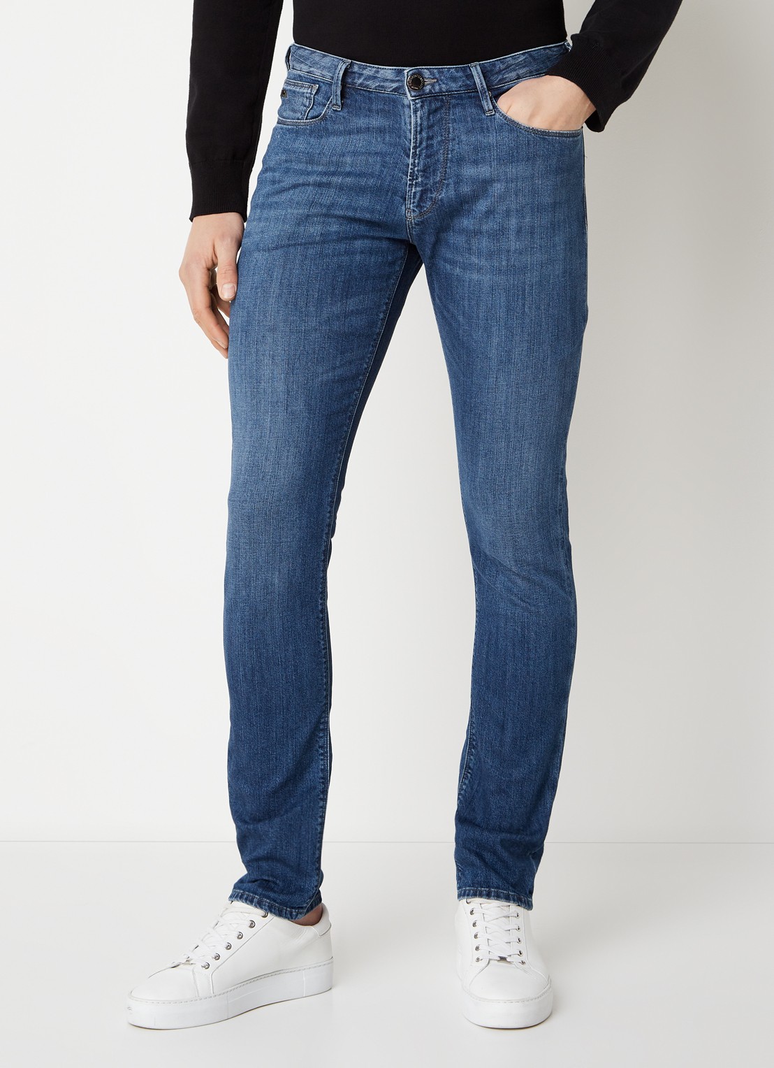 Armani Slim fit jeans met stretch - detail 3 donkerblauw