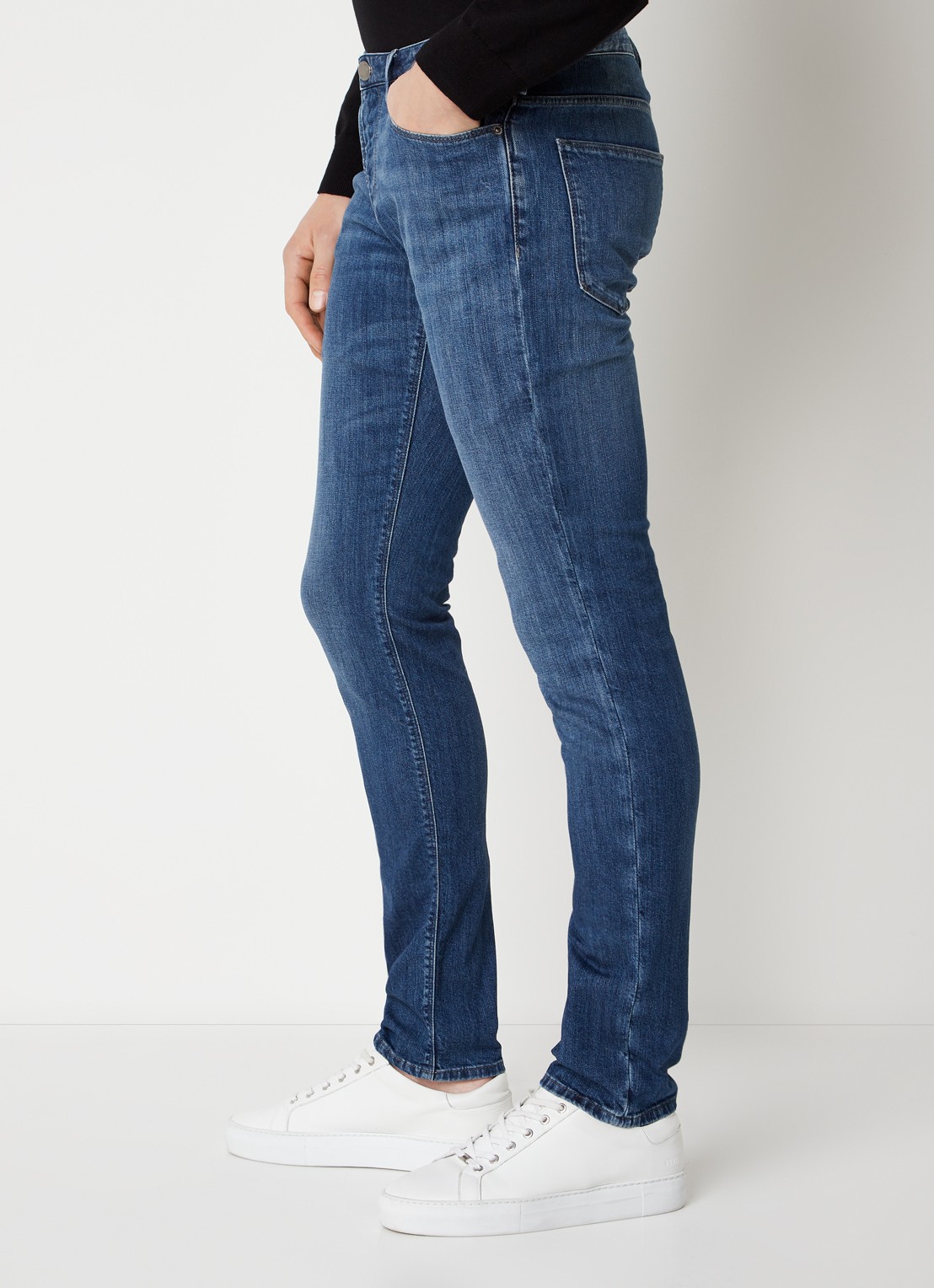 Armani Slim fit jeans met stretch - detail 4 donkerblauw