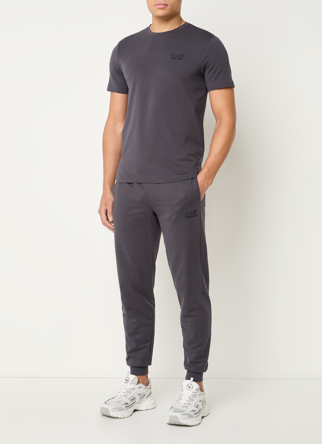 Armani Slim fit joggingbroek met logo en steekzakken - voorkant 5 staalblauw