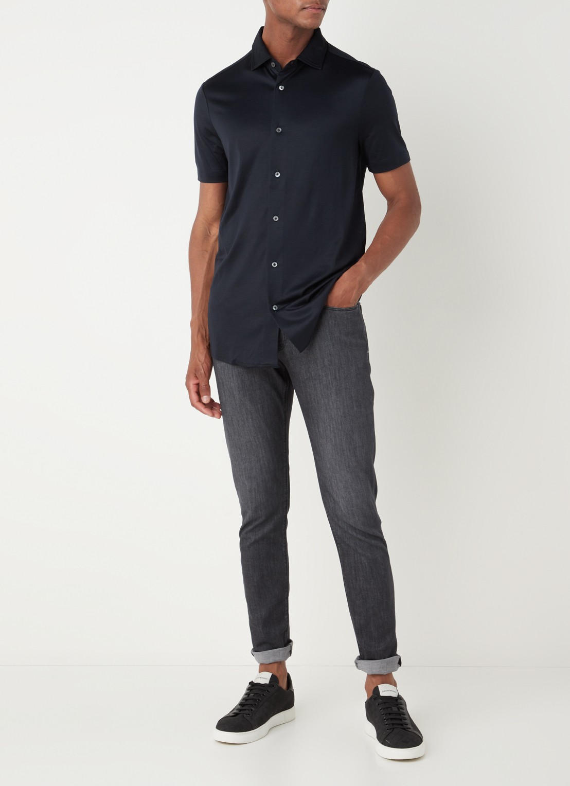 Armani Slim fit overhemd  - voorkant 4 donkerblauw