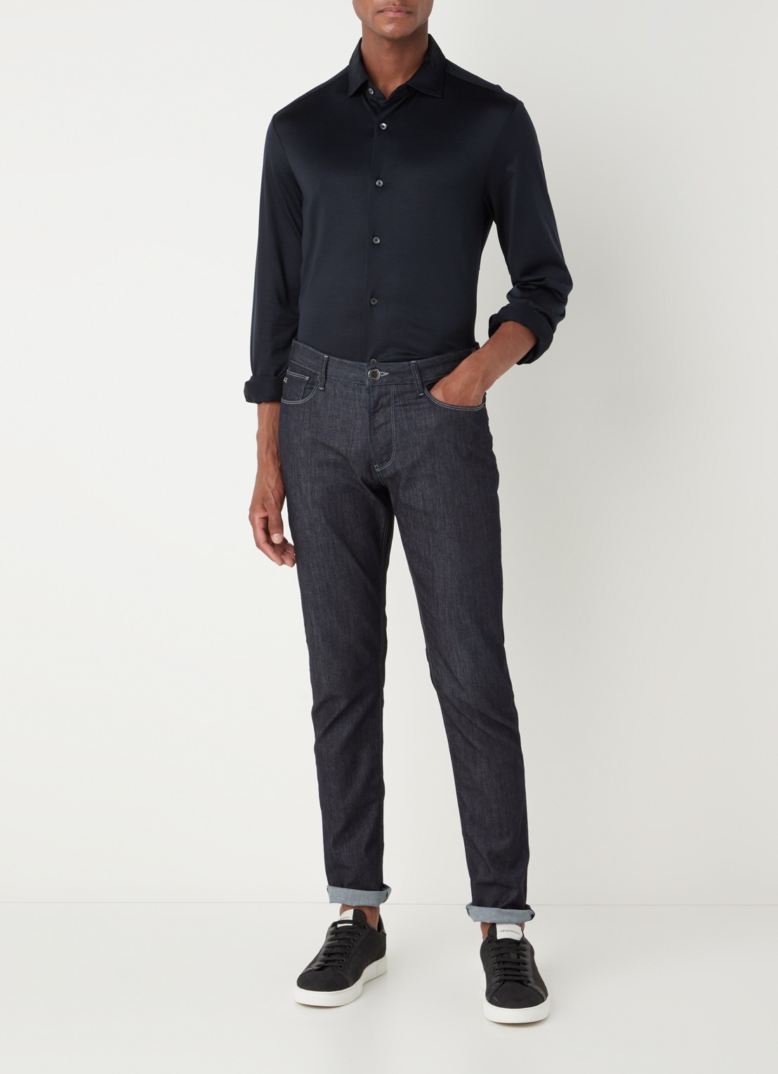 Armani Slim fit overhemd  - voorkant 2 donkerblauw