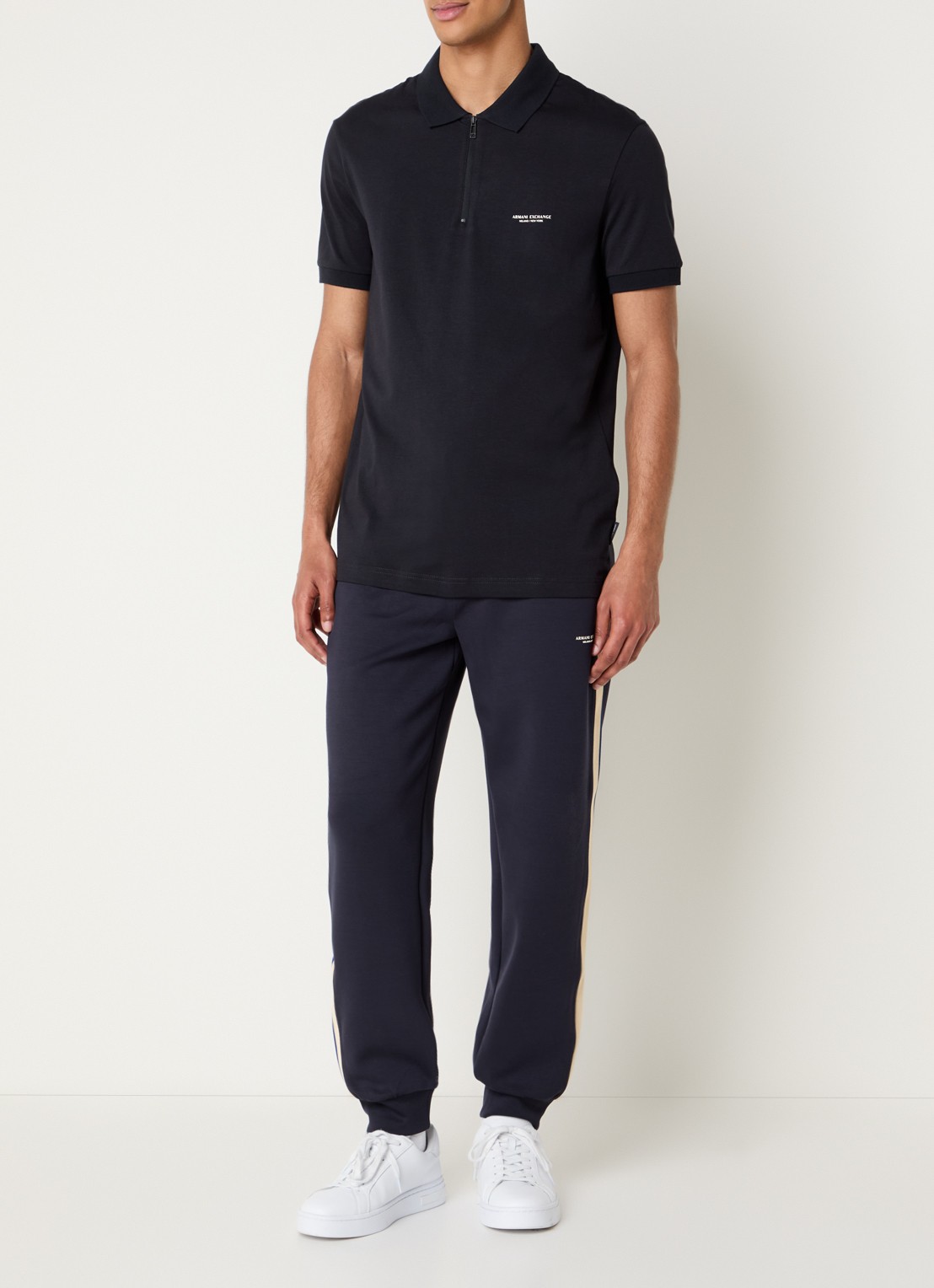 Armani Slim fit polo met 3D logo en halve rits - voorkant 2 donkerblauw