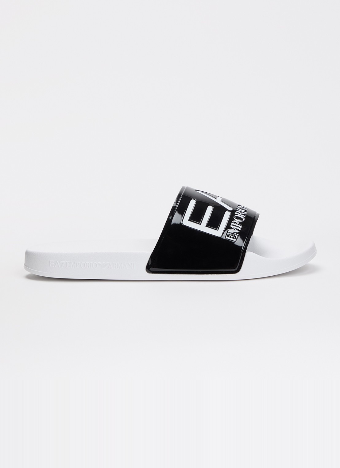 Armani Slipper met lakfinish en logo - voorkant zwart