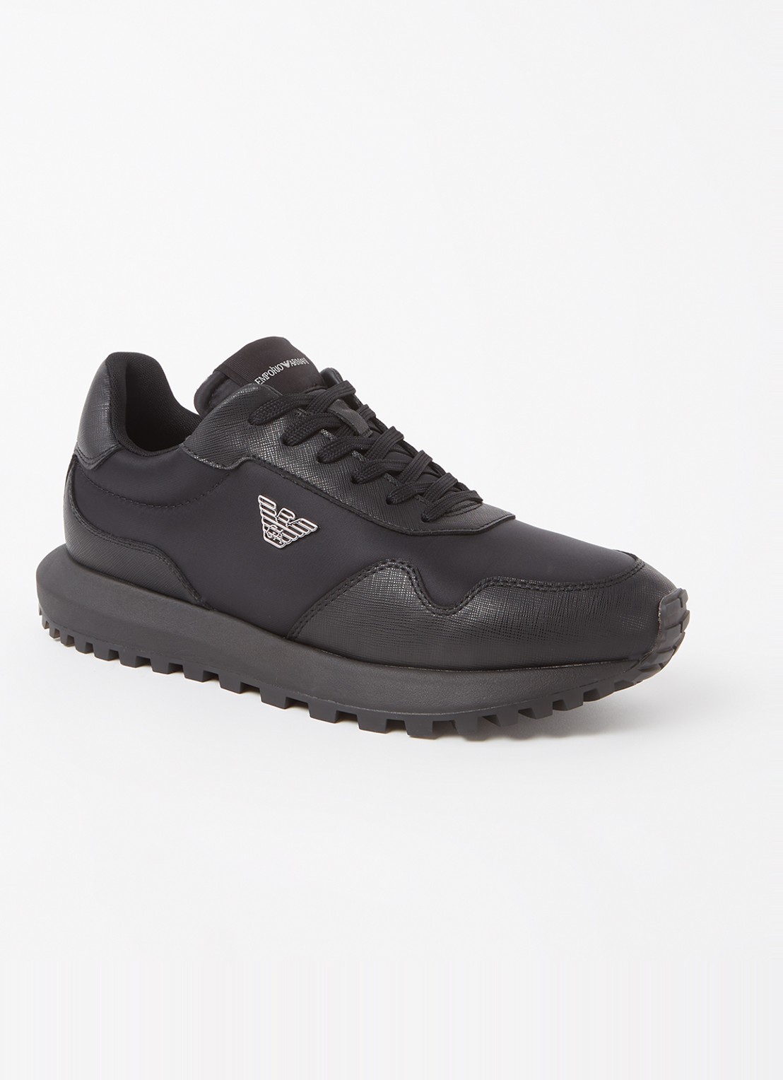 Armani Sneaker met kalfsleren details en logo - voorkant zwart