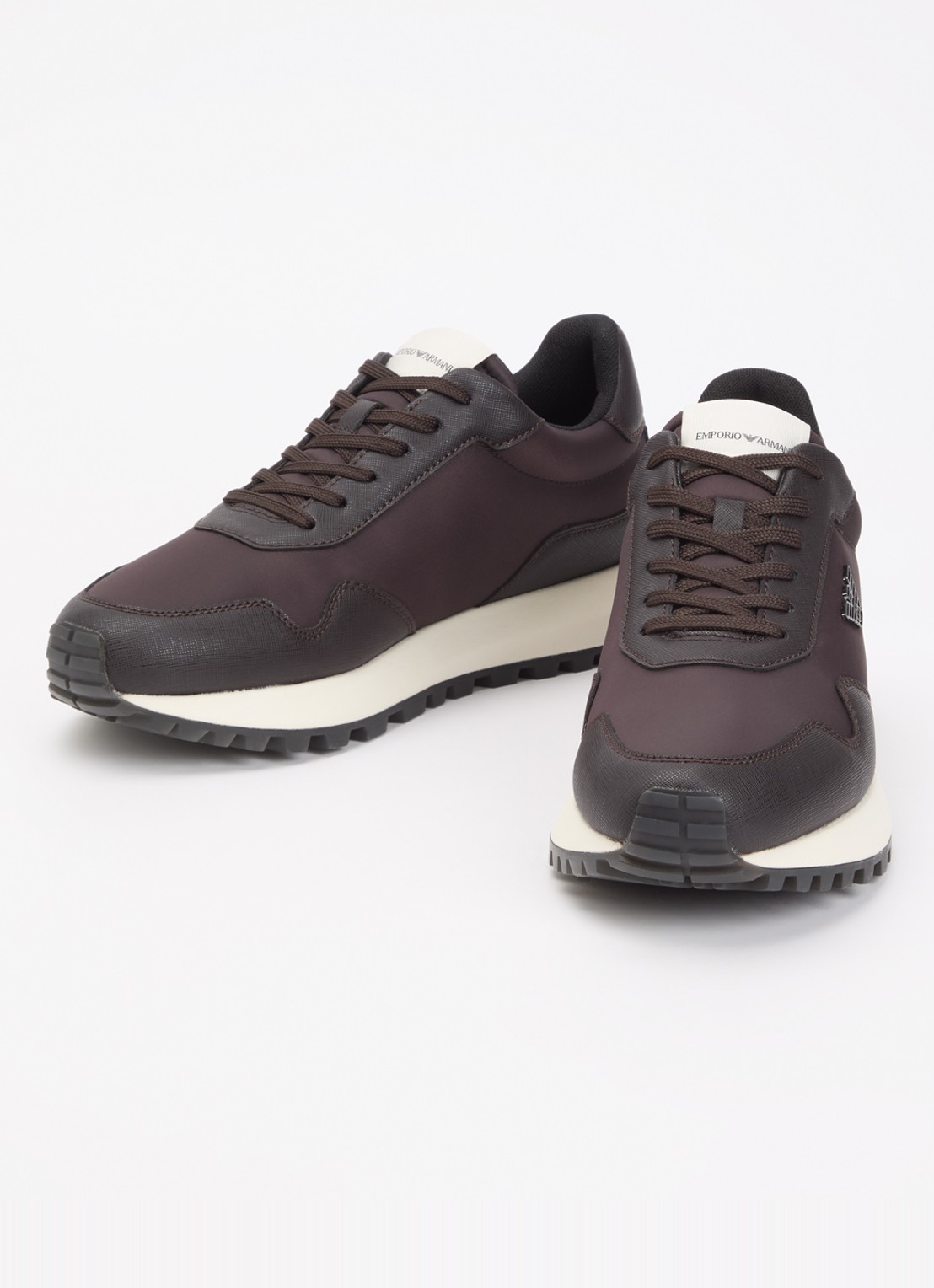 Armani Sneaker met leren details - detail 3 donkerbruin
