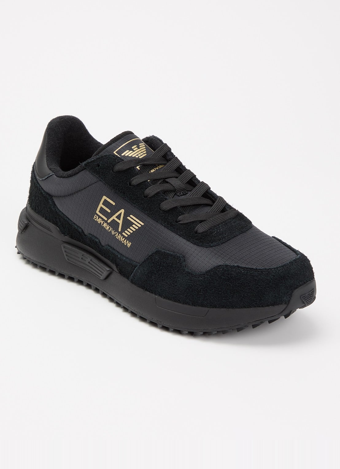 Armani Sneaker met logo en suède details - voorkant zwart