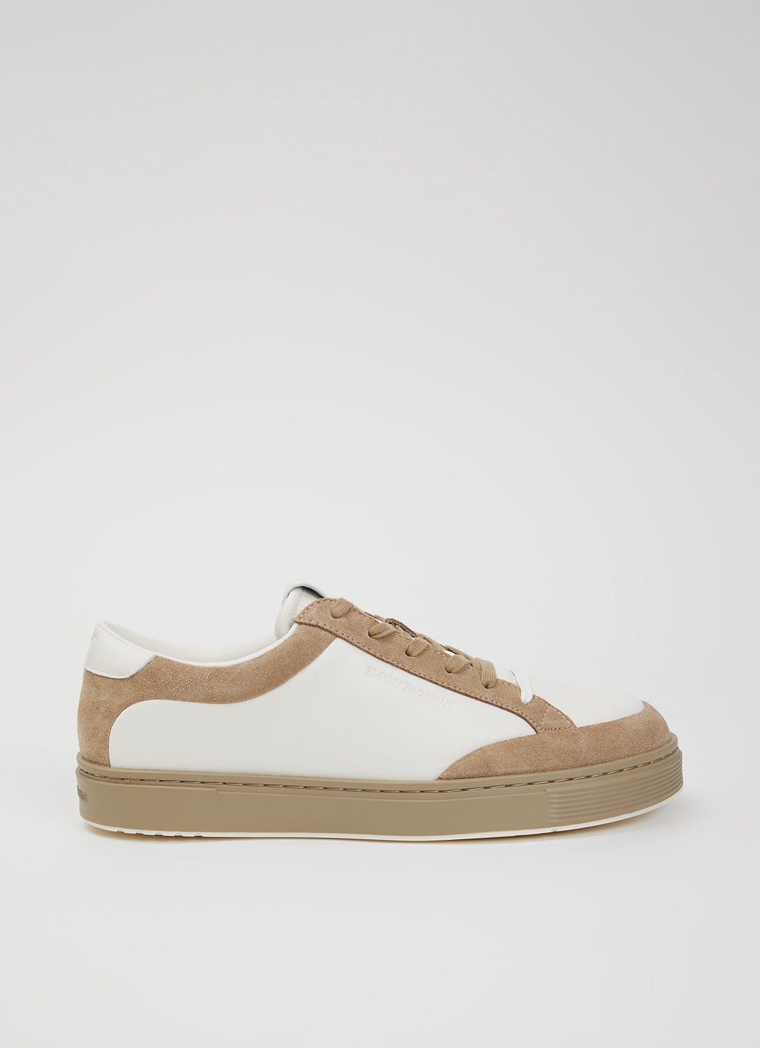 Armani Sneaker van leer met details van suède - voorkant 4 beige