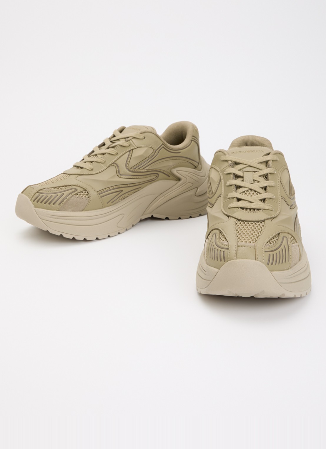 Armani Sneaker van leer met mesh details  - detail olijfgroen
