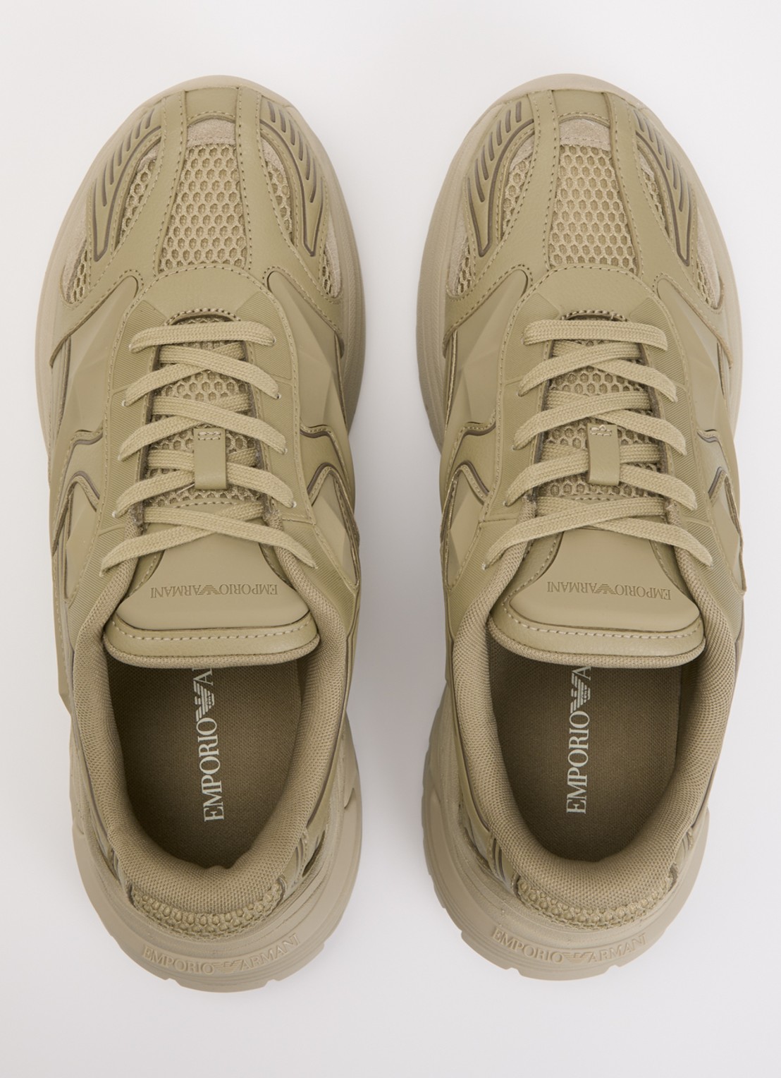 Armani Sneaker van leer met mesh details  - detail 2 olijfgroen