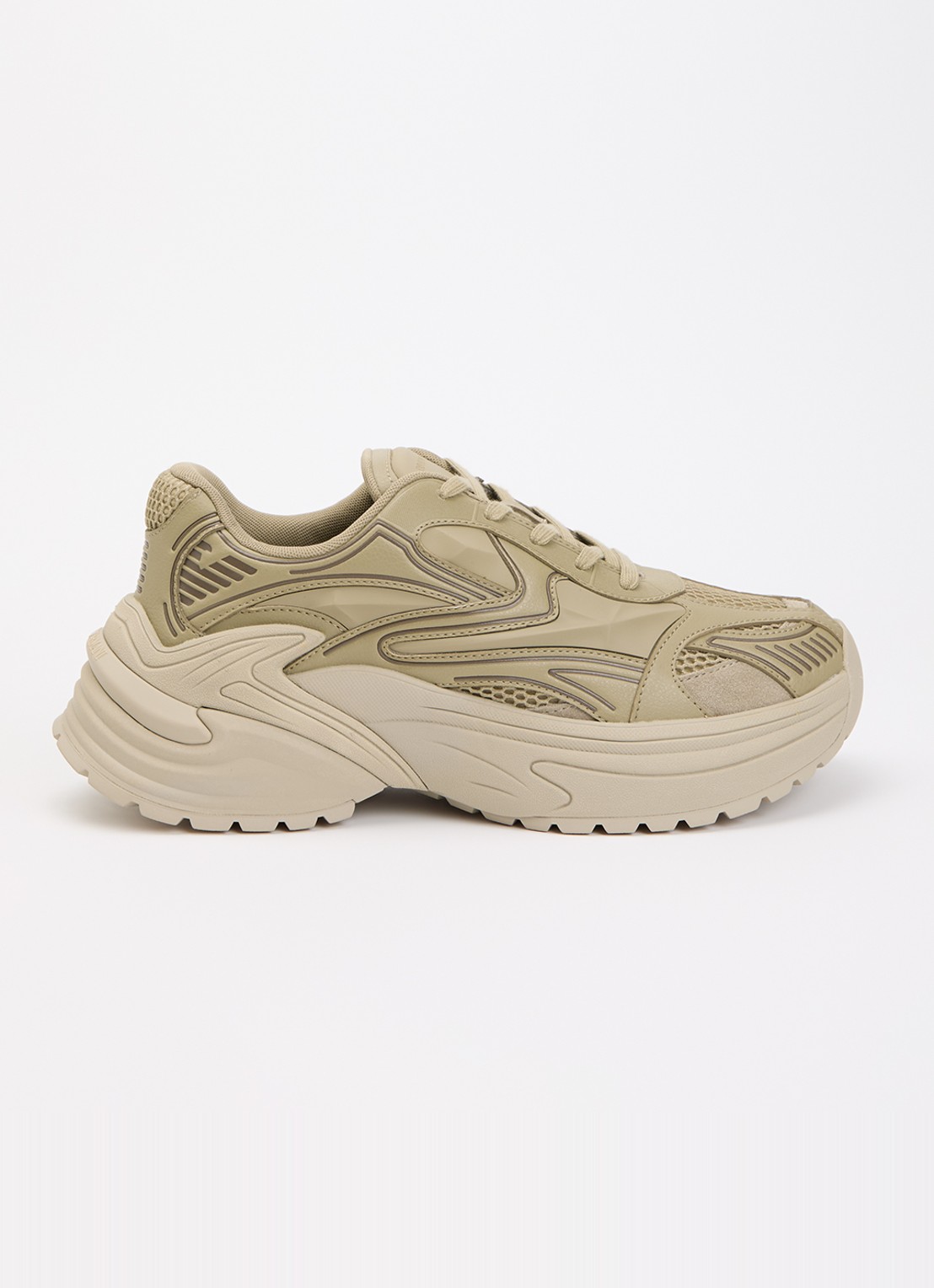 Armani Sneaker van leer met mesh details  - voorkant 5 olijfgroen