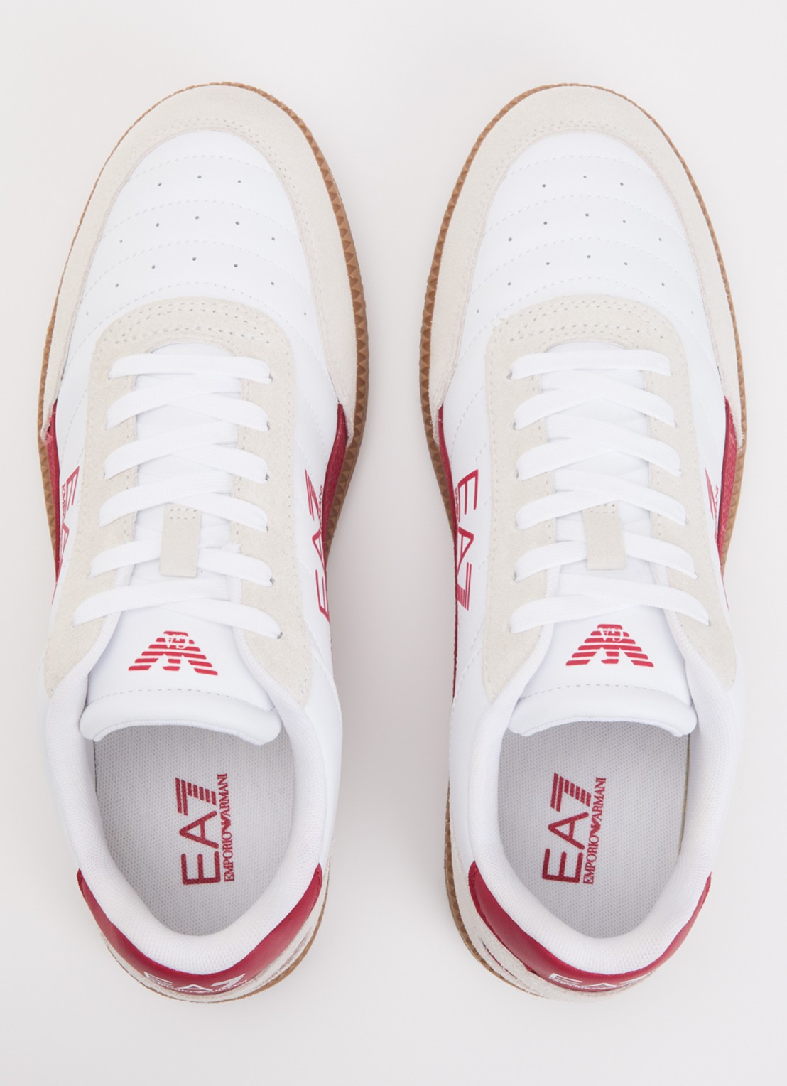 Armani Sneaker van leer met suède details en logo - detail 4 donkerrood