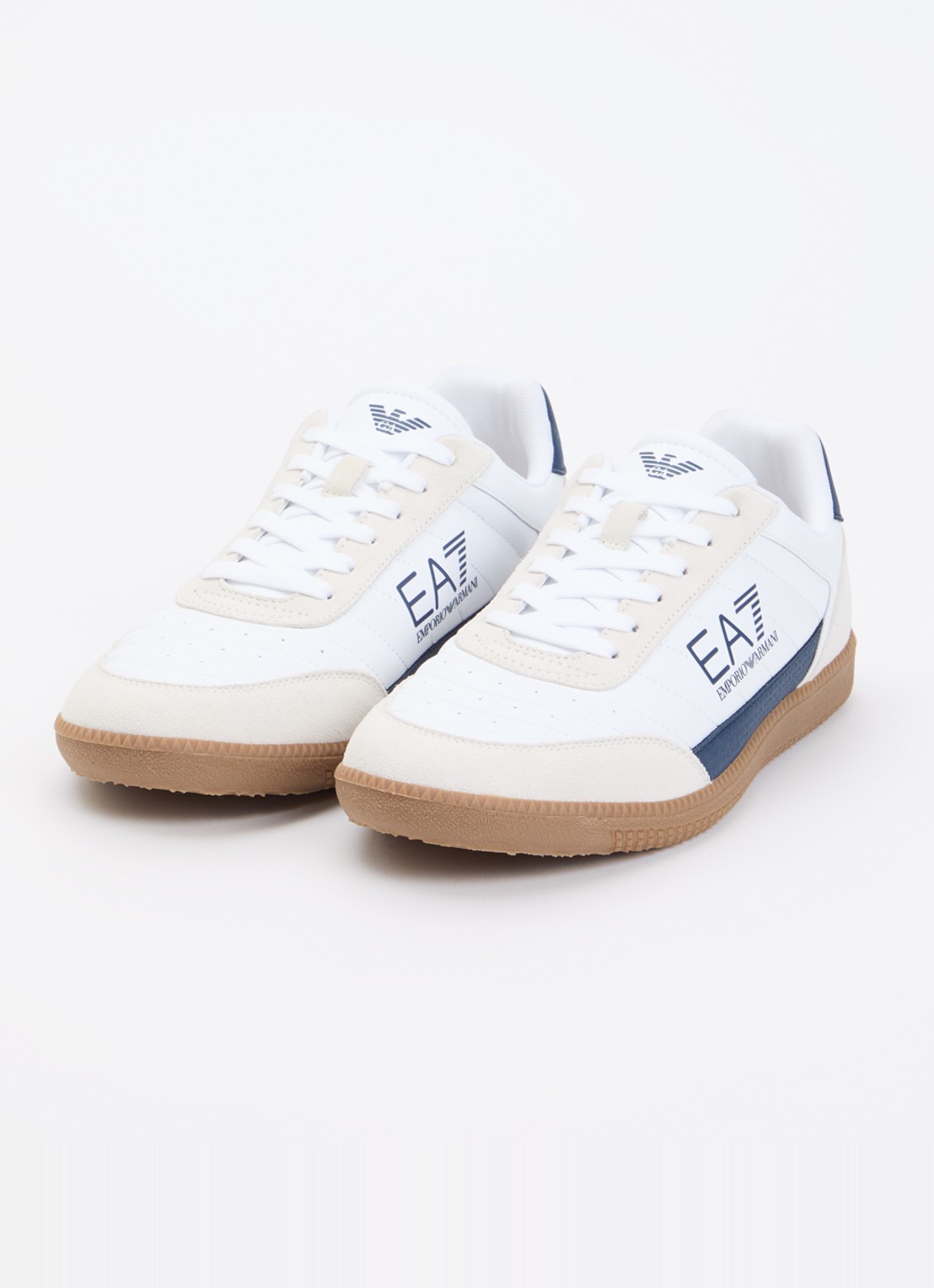 Armani Sneaker van leer met suède details en logo - detail 3 donkerblauw
