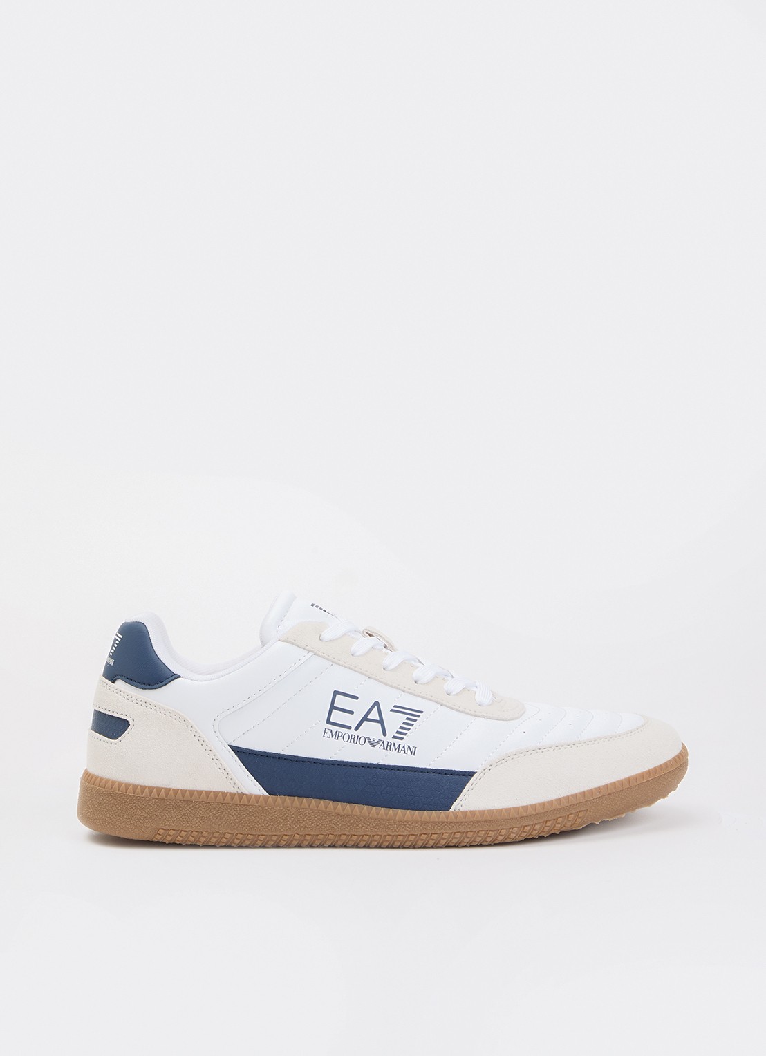 Armani Sneaker van leer met suède details en logo - voorkant 2 donkerblauw