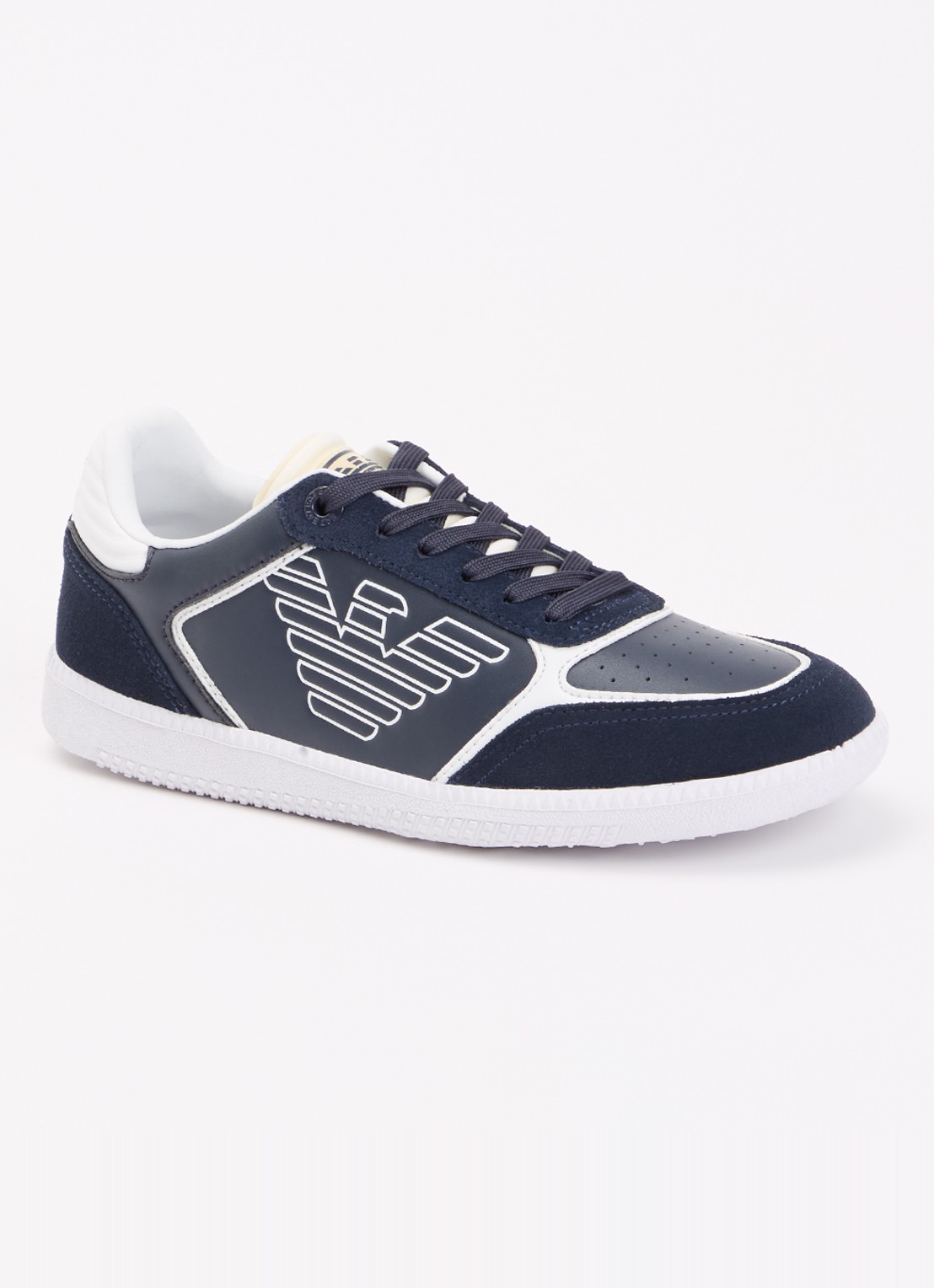 Armani Sneaker van leer met suède details - voorkant donkerblauw