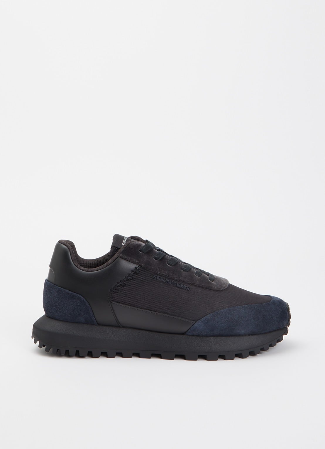 Armani Sneaker van mesh met details van suède en fluweel - voorkant 5 donkerblauw