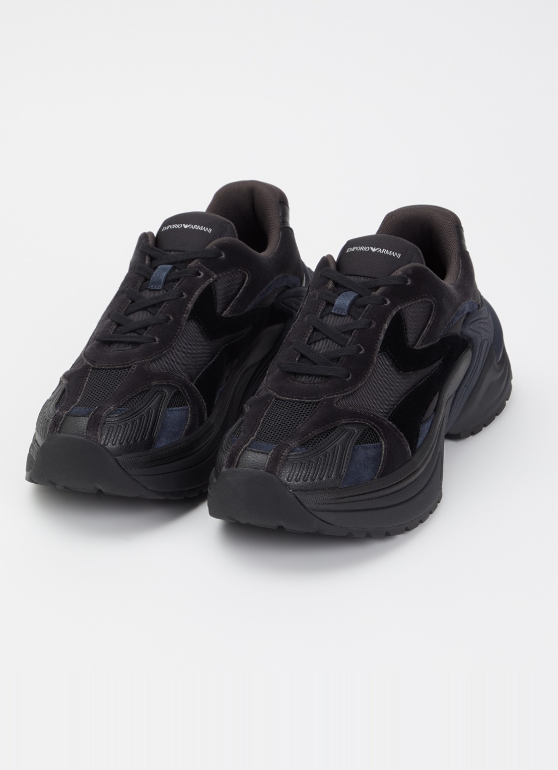 Armani Sneaker van mesh met details van suède - detail zwart