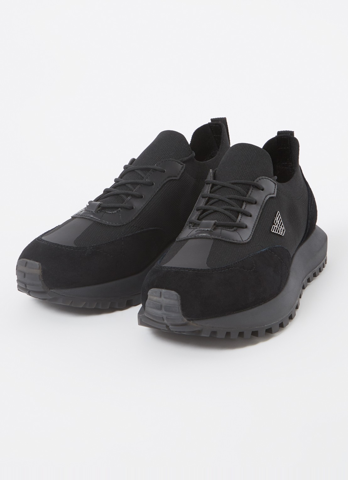 Armani Sneaker van mesh met suède details - detail 3 zwart