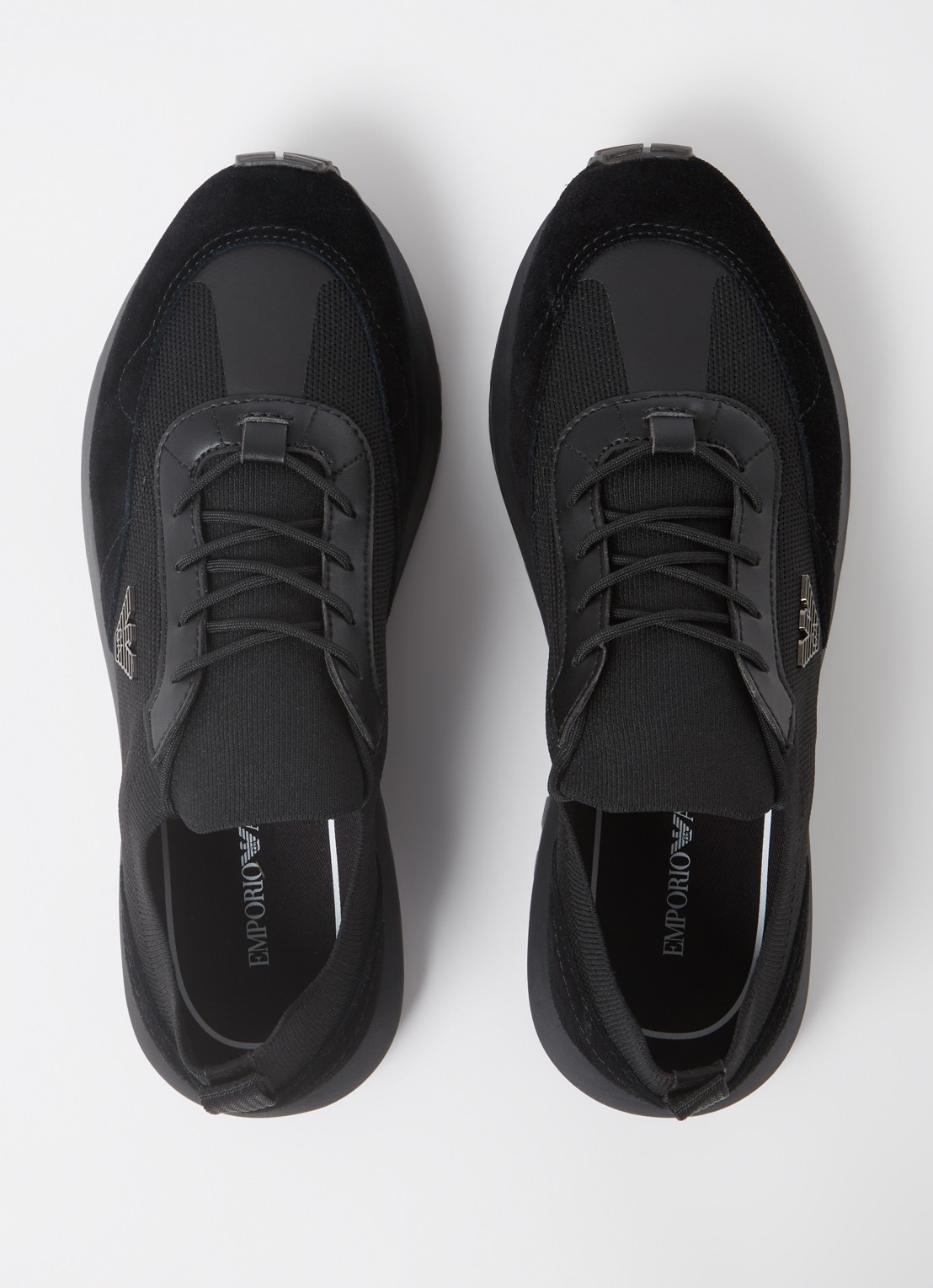 Armani Sneaker van mesh met suède details - detail 4 zwart