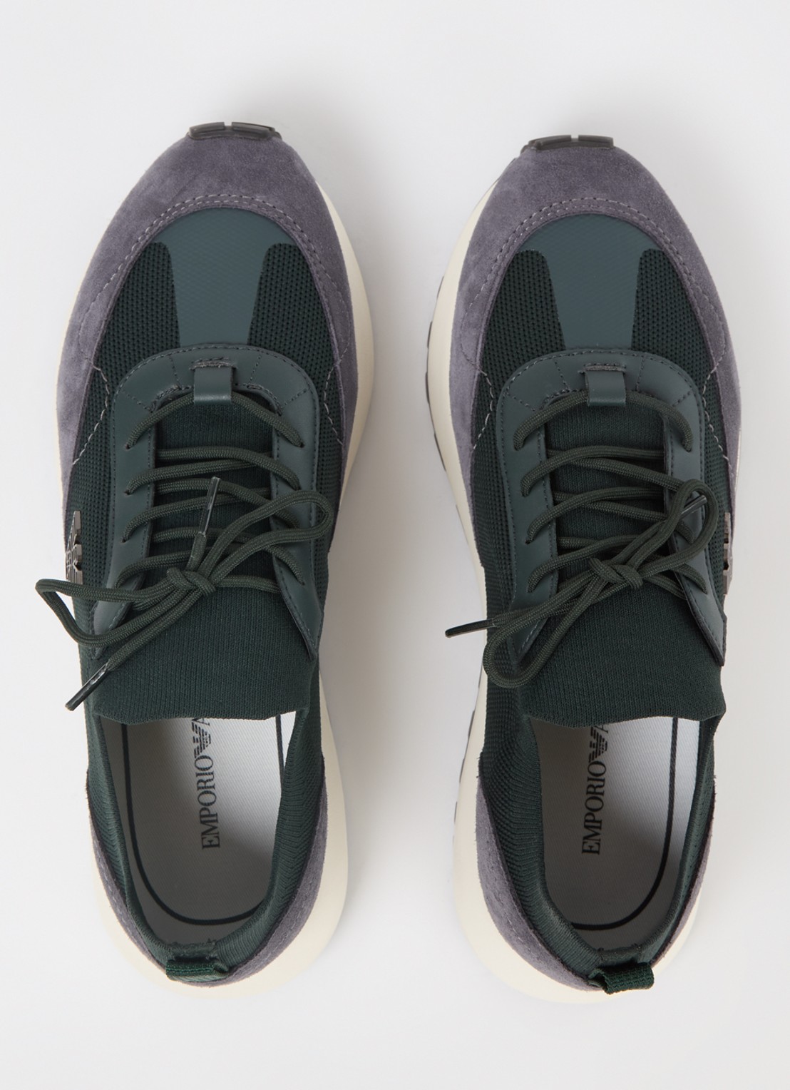 Armani Sneaker van mesh met suède details - detail 3 donkergroen