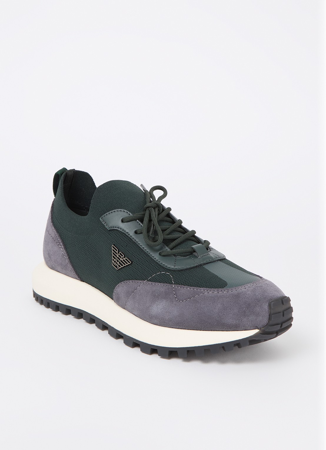 Armani Sneaker van mesh met suède details - voorkant 5 donkergroen