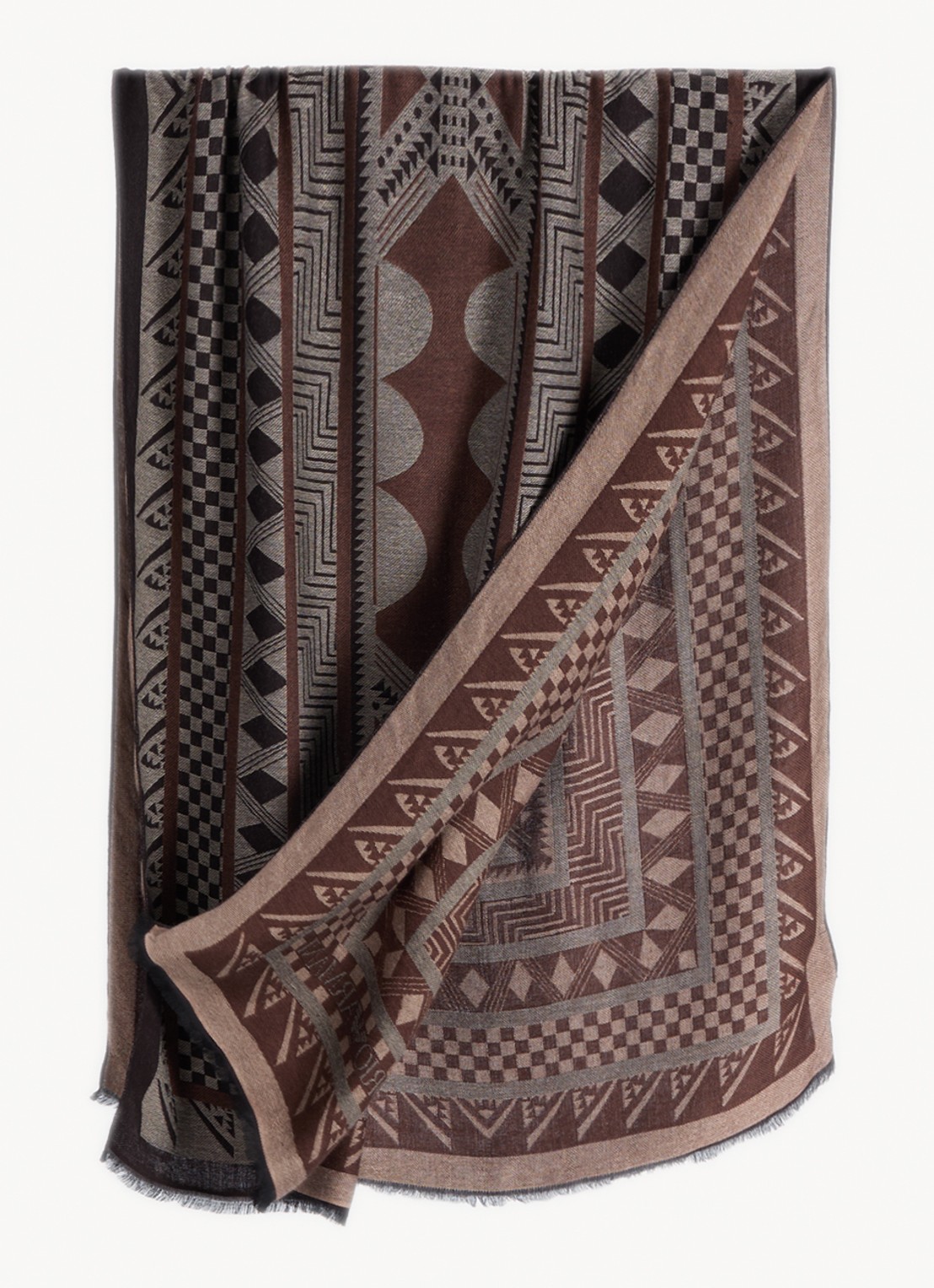 Armani Stole sjaal met grafische print 178 x 72 cm - detail bruin