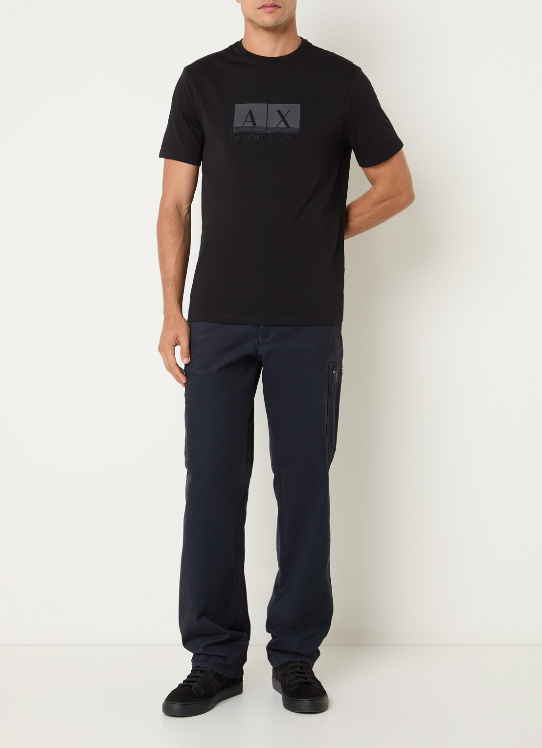 Armani Straight fit broek met ritszakken - voorkant 4 donkerblauw